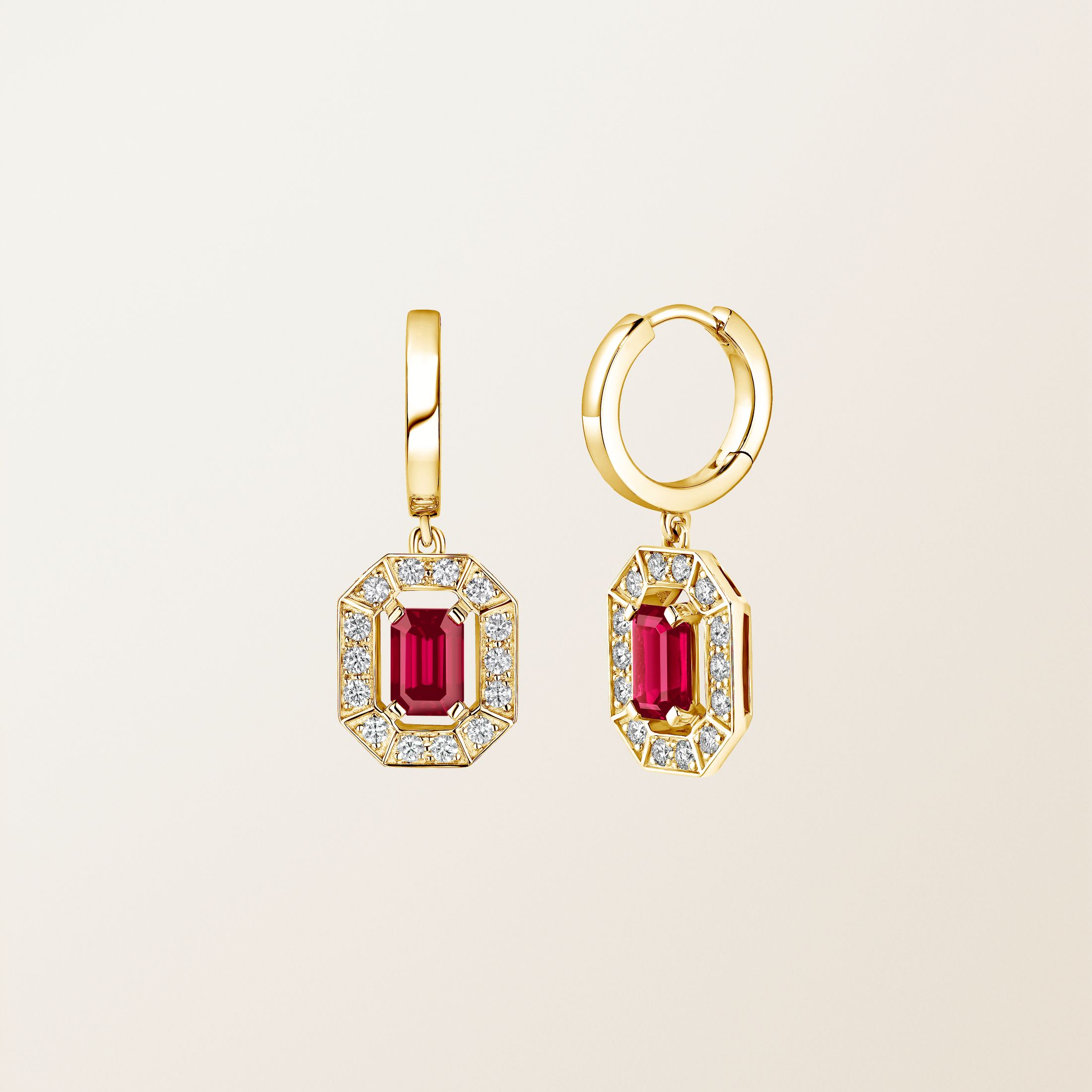 Boucles d'oreilles Or jaune 18 cts Rubis Art Déco
