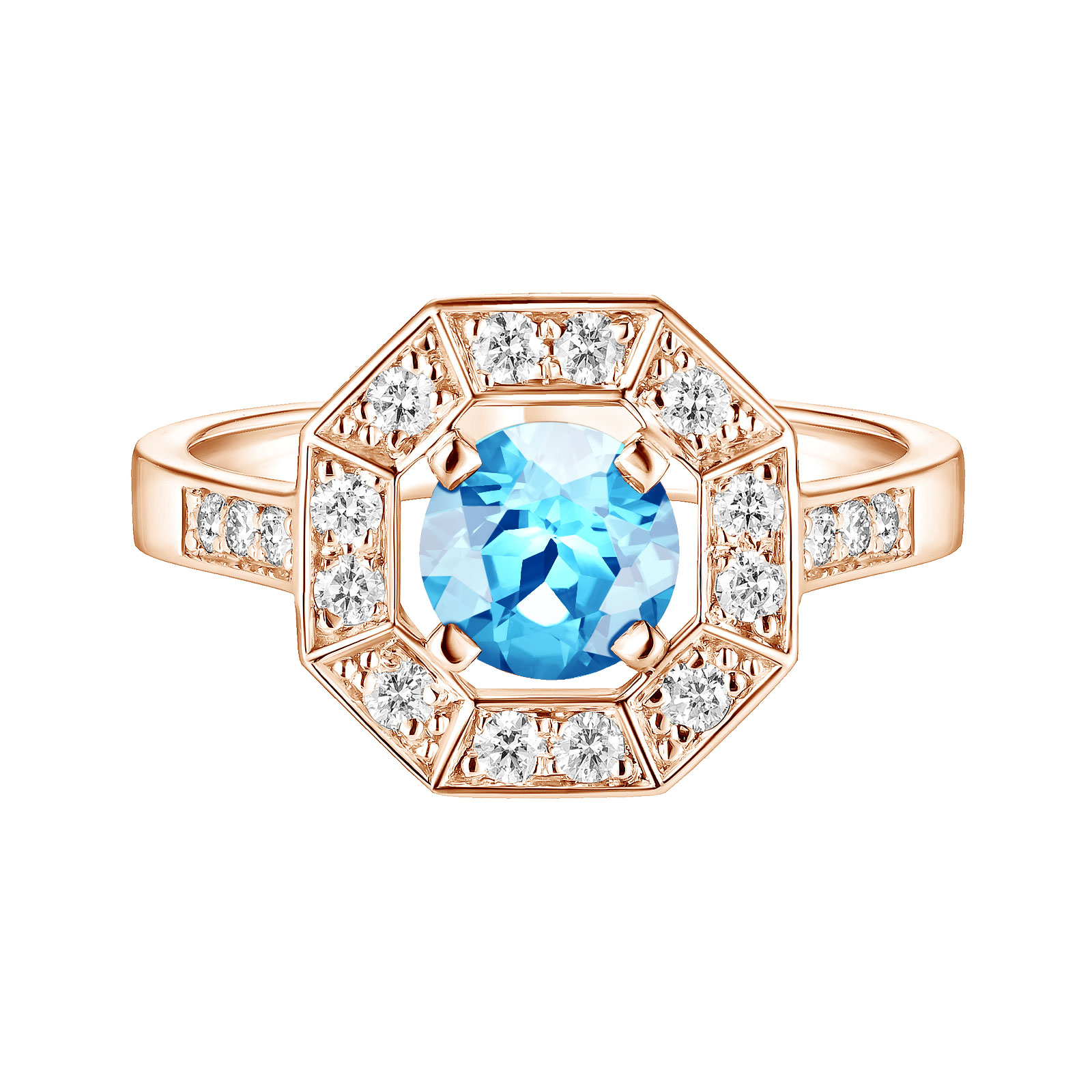 Bague Or rose Topaze et diamants Art Déco Rond 6 mm 1