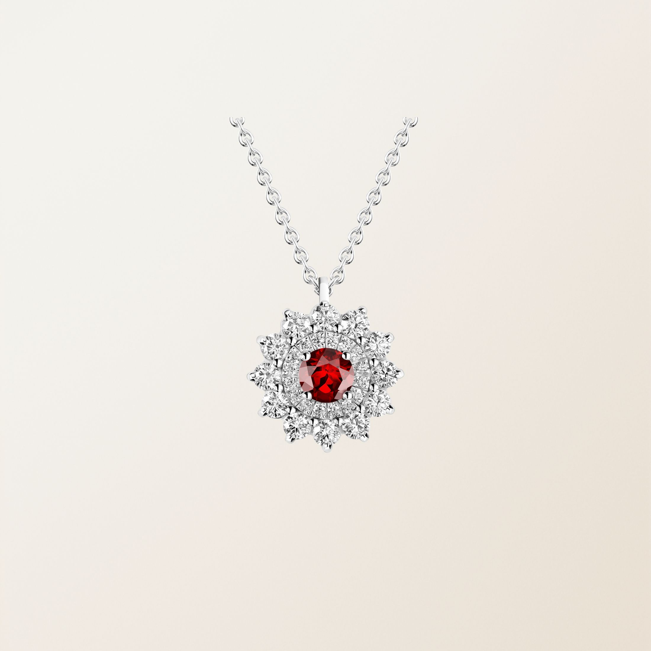 Pendentif Or blanc 18 cts Grenat Lefkos