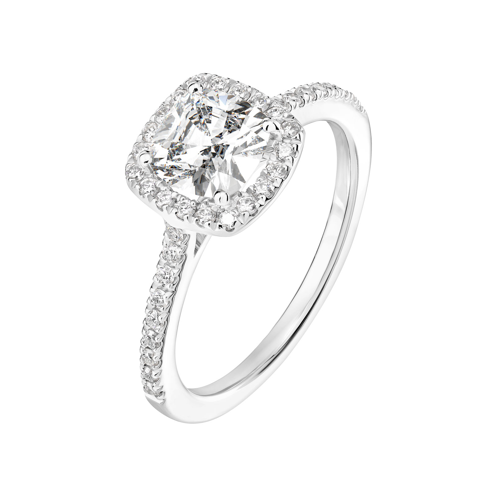Bague Platine Diamant Rétromantique Coussin Pavée 1