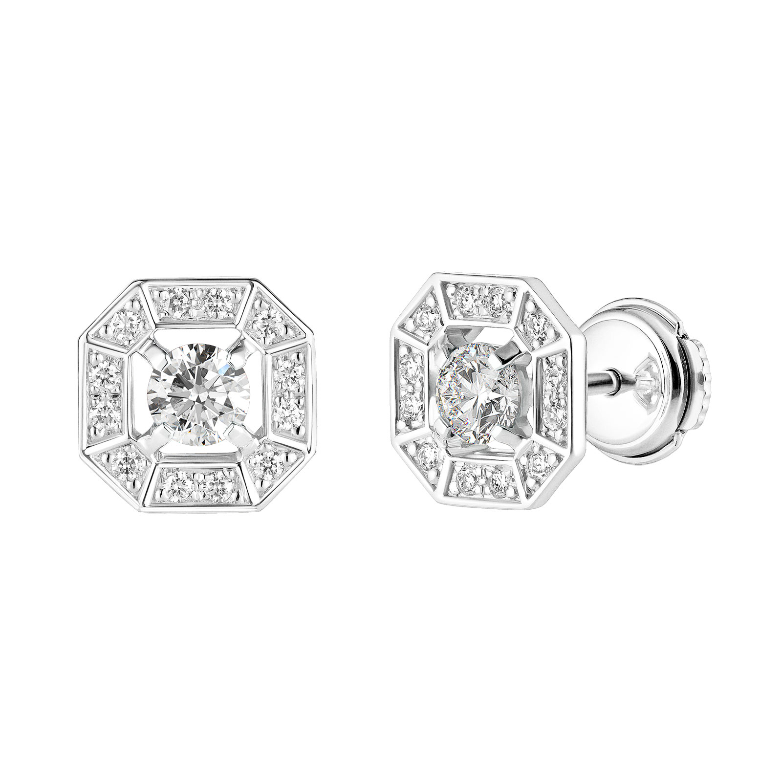 Boucles d'oreilles Or blanc Diamant Art Déco Rond 4 mm 1