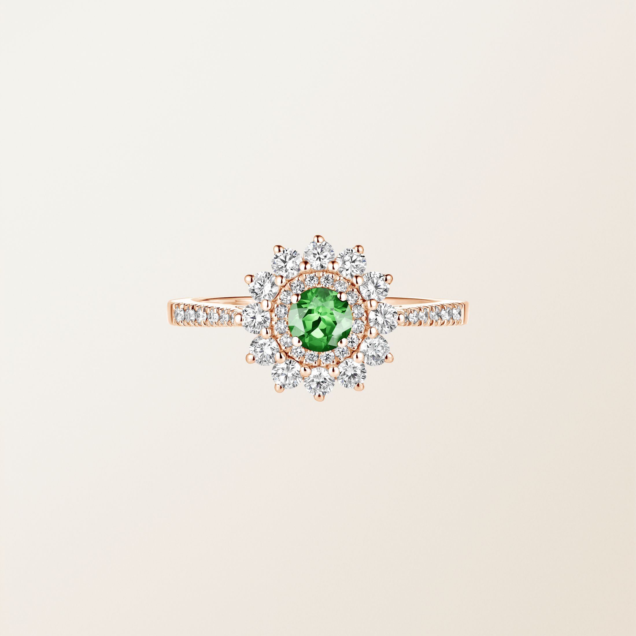 Bague Or rose 18 cts Tsavorite Lefkos 4 mm Pavée