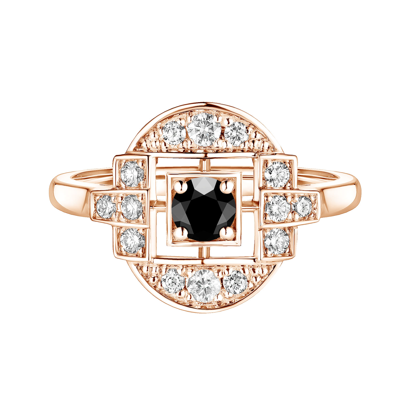 Bague Or rose Spinelle noir et diamants Art Déco Solo 1