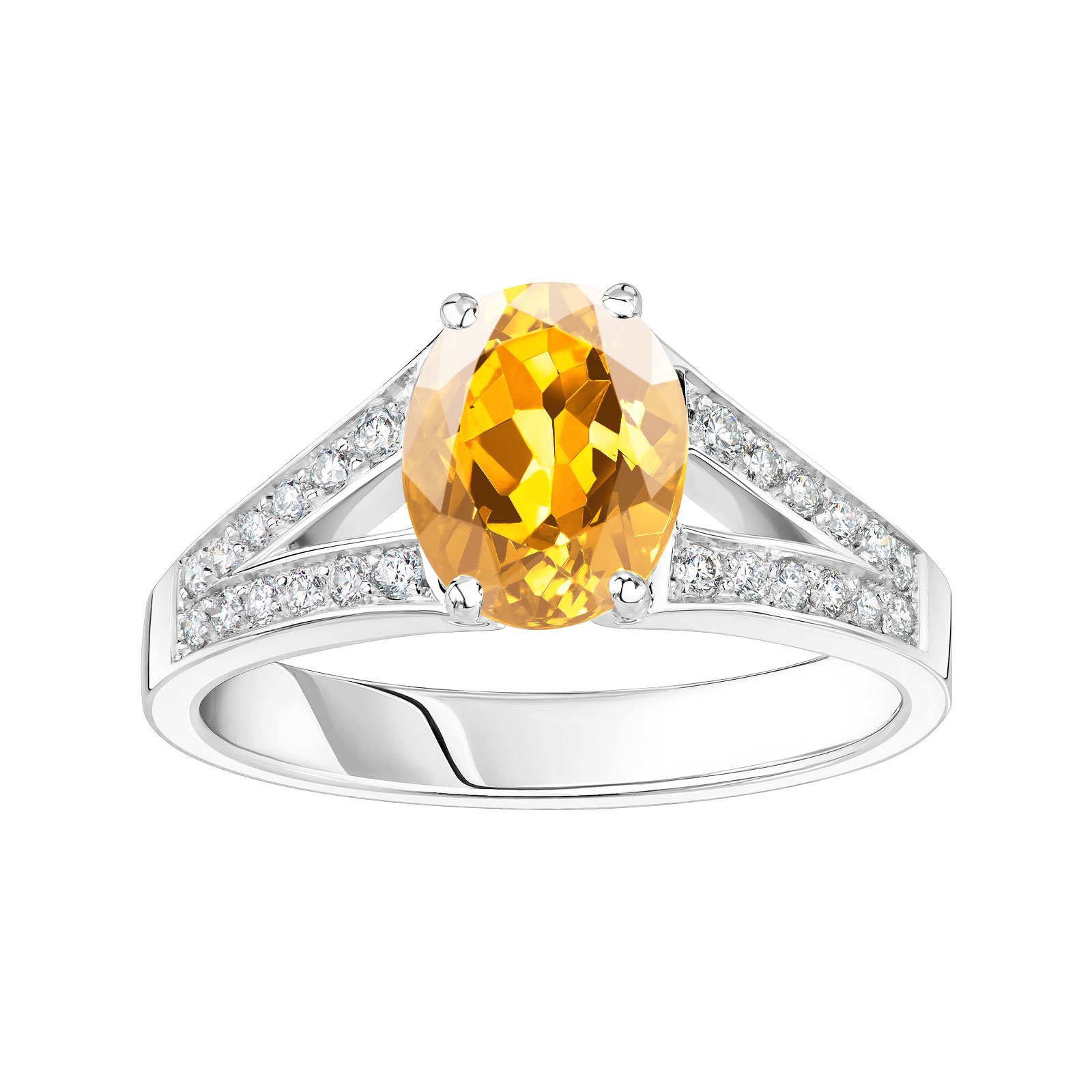 Bague Or blanc Citrine et diamants Rétromantique Tiare Pavée 1
