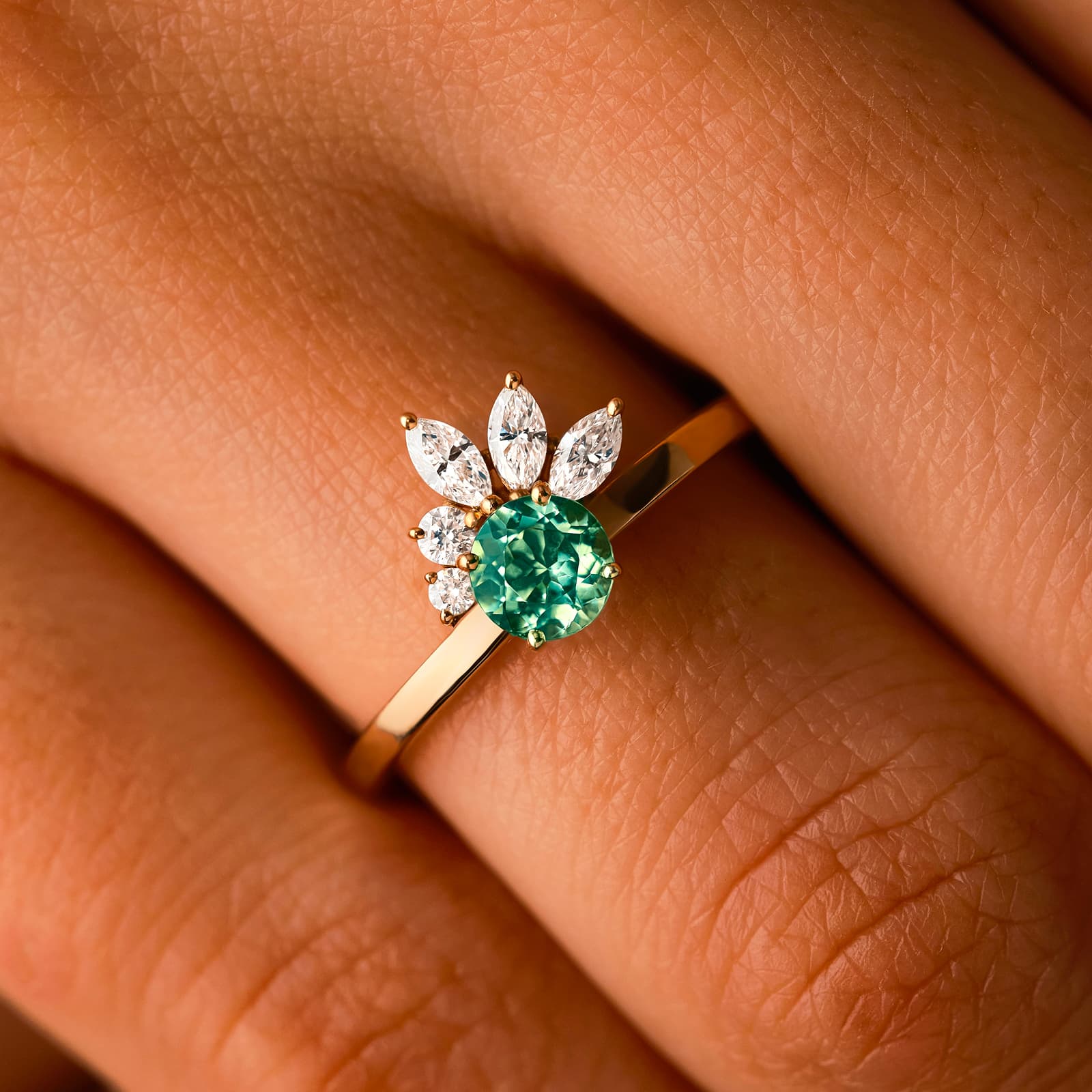 Bague Or rose Saphir Vert et diamants Little EverBloom 4