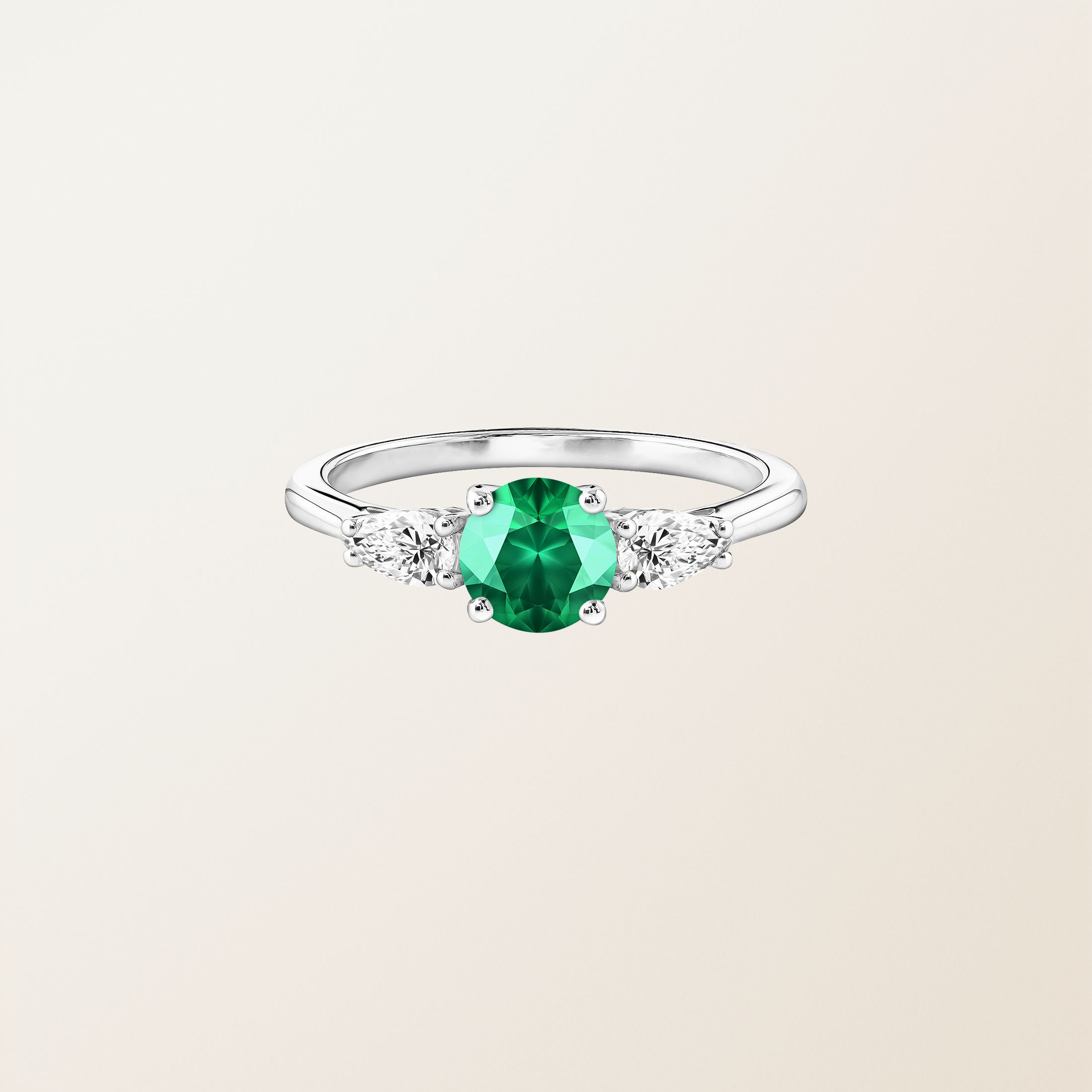 Bague Or blanc 18 cts Emeraude Lady Duo de Poires