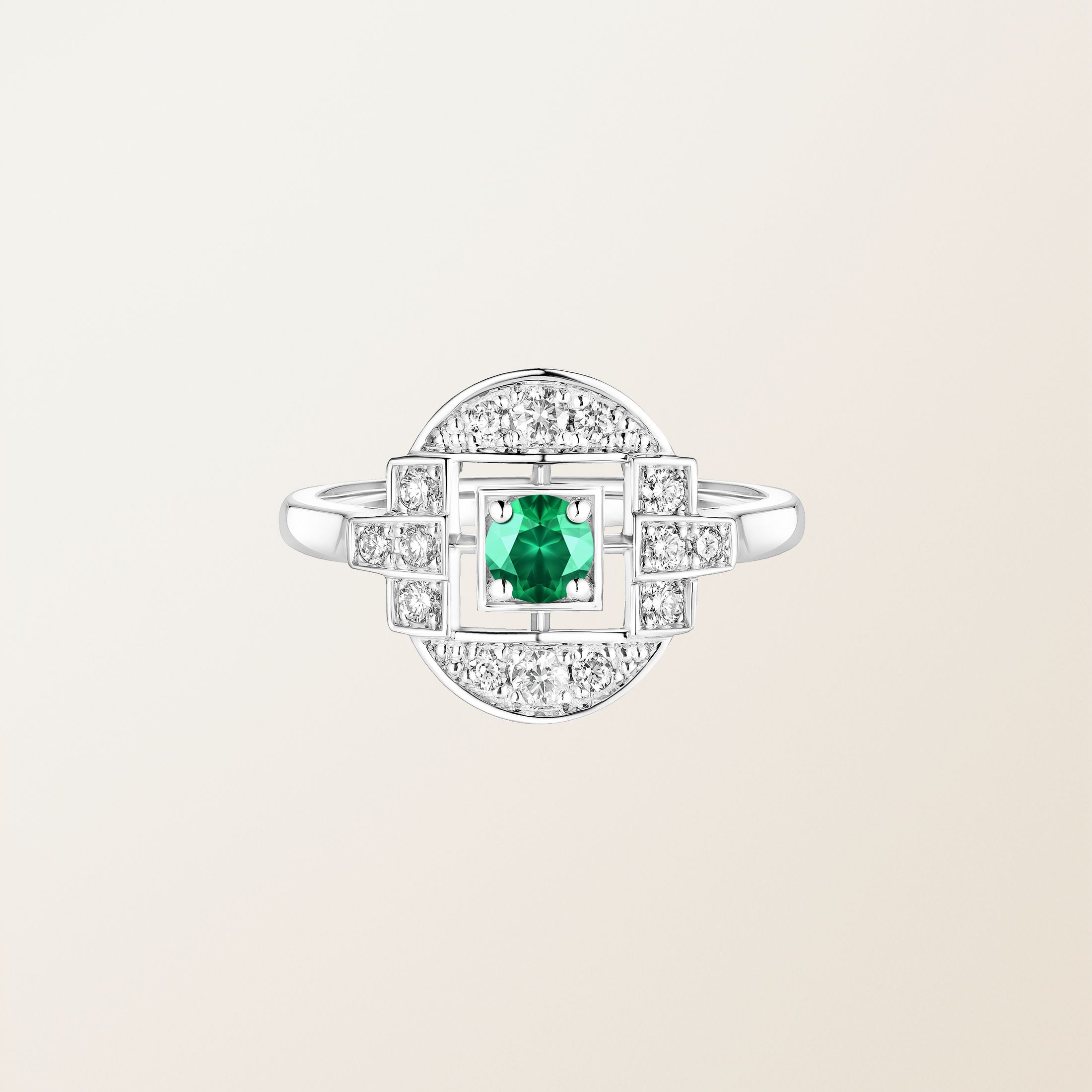 Ring 18K Weißgold Smaragdgrün Art Déco Solo
