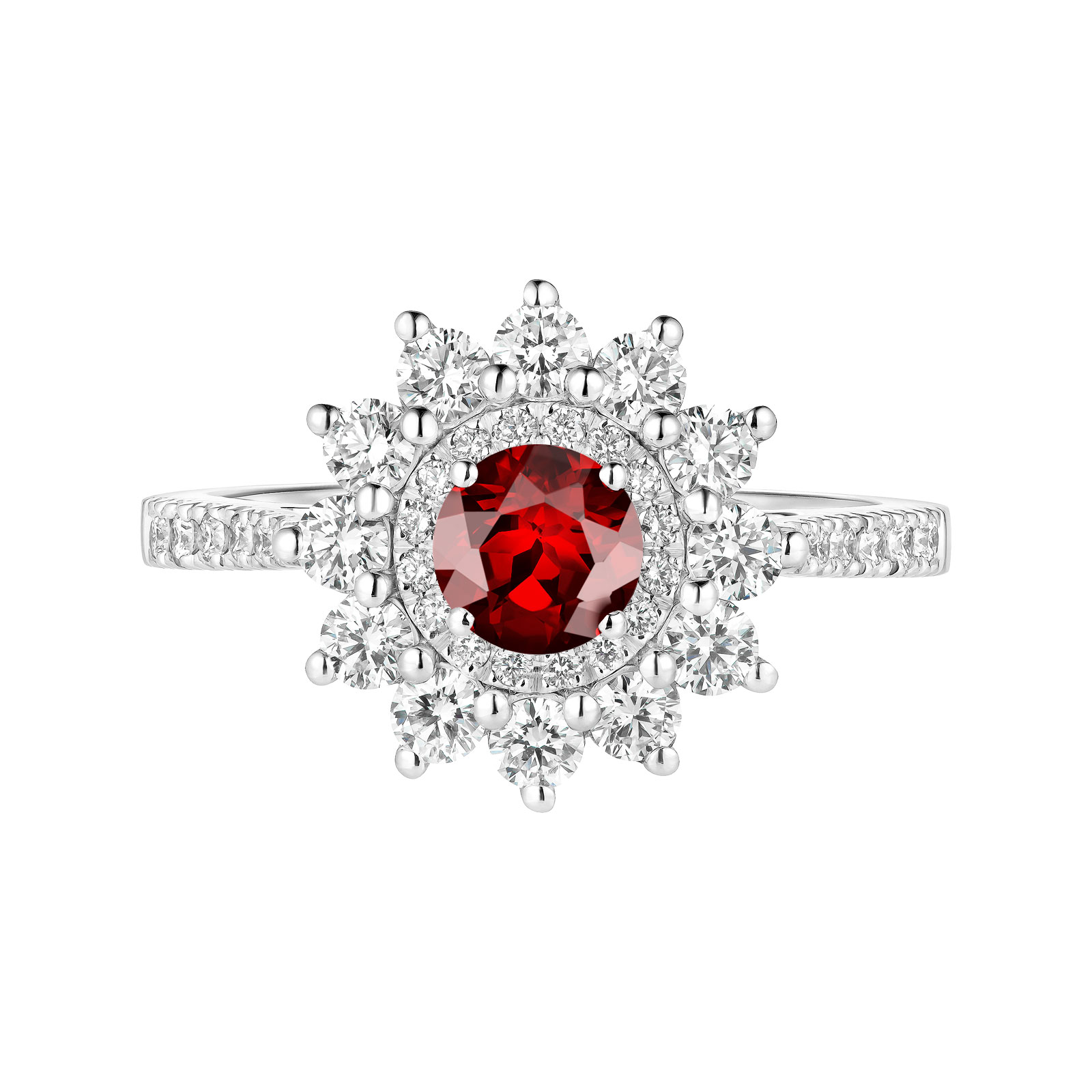 Bague Or blanc Grenat et diamants Lefkos 5 mm Pavée 1
