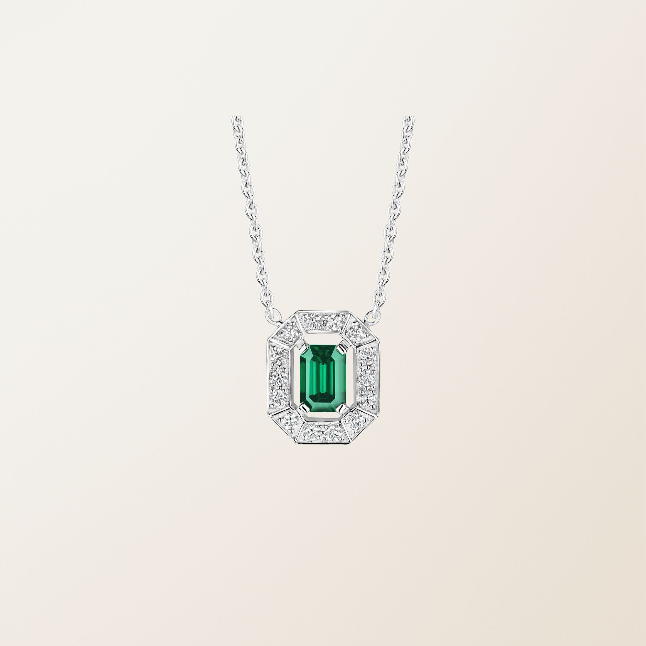 Anhänger 18K Weißgold Smaragdgrün Art Déco