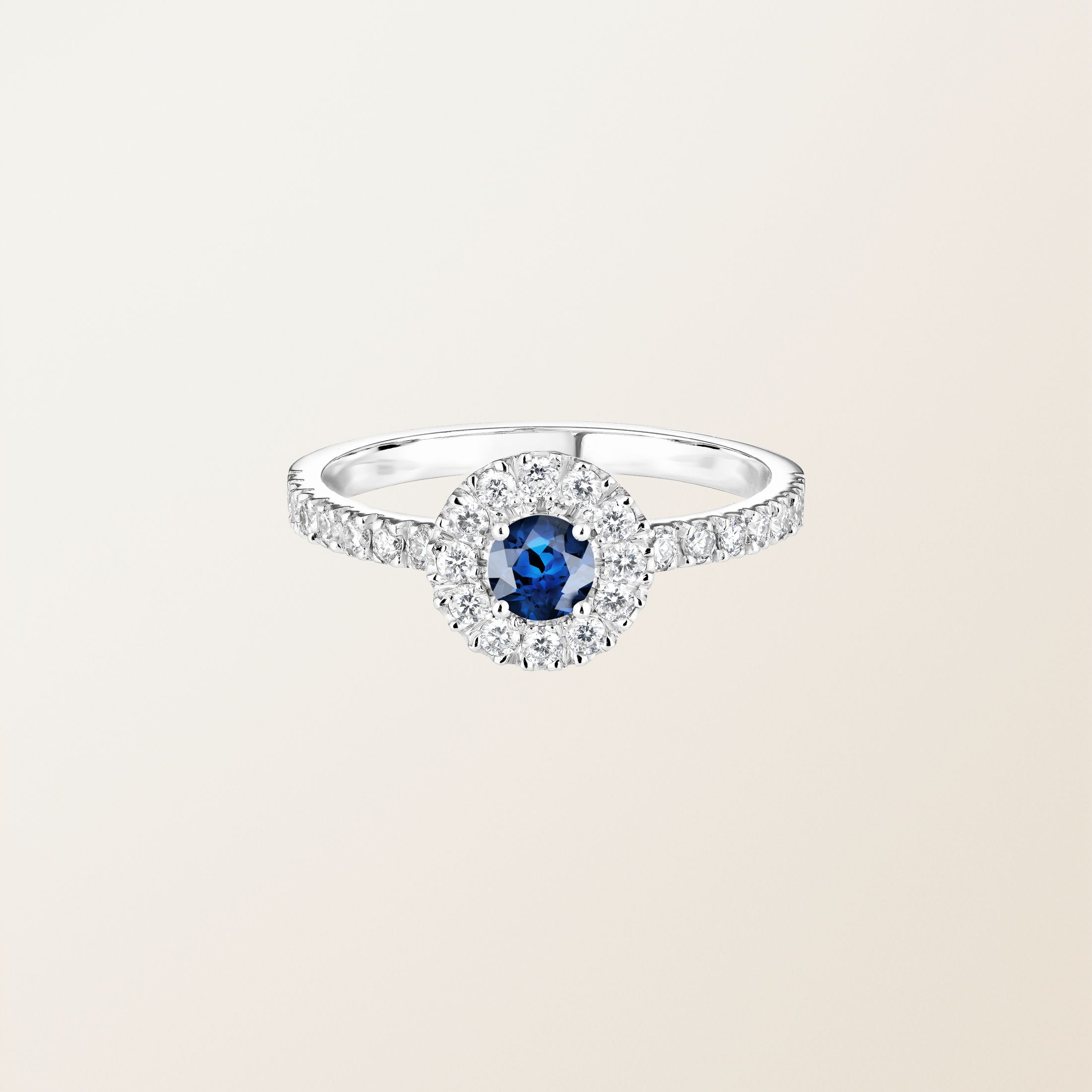 Bague Or blanc 18 cts Saphir Rétromantique Solo Pavée