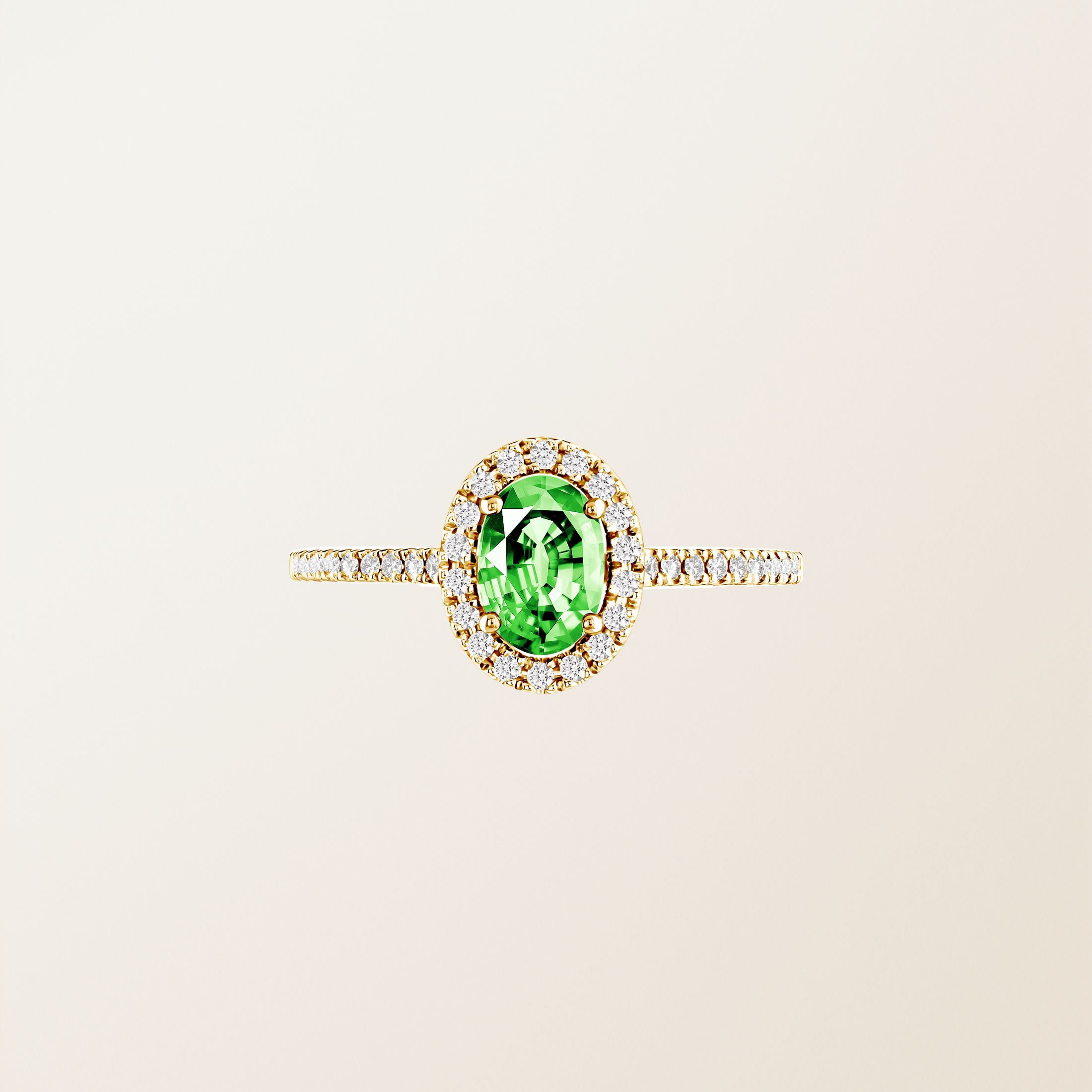 Bague Or jaune 18 cts Tsavorite Rétromantique Ovale Pavée