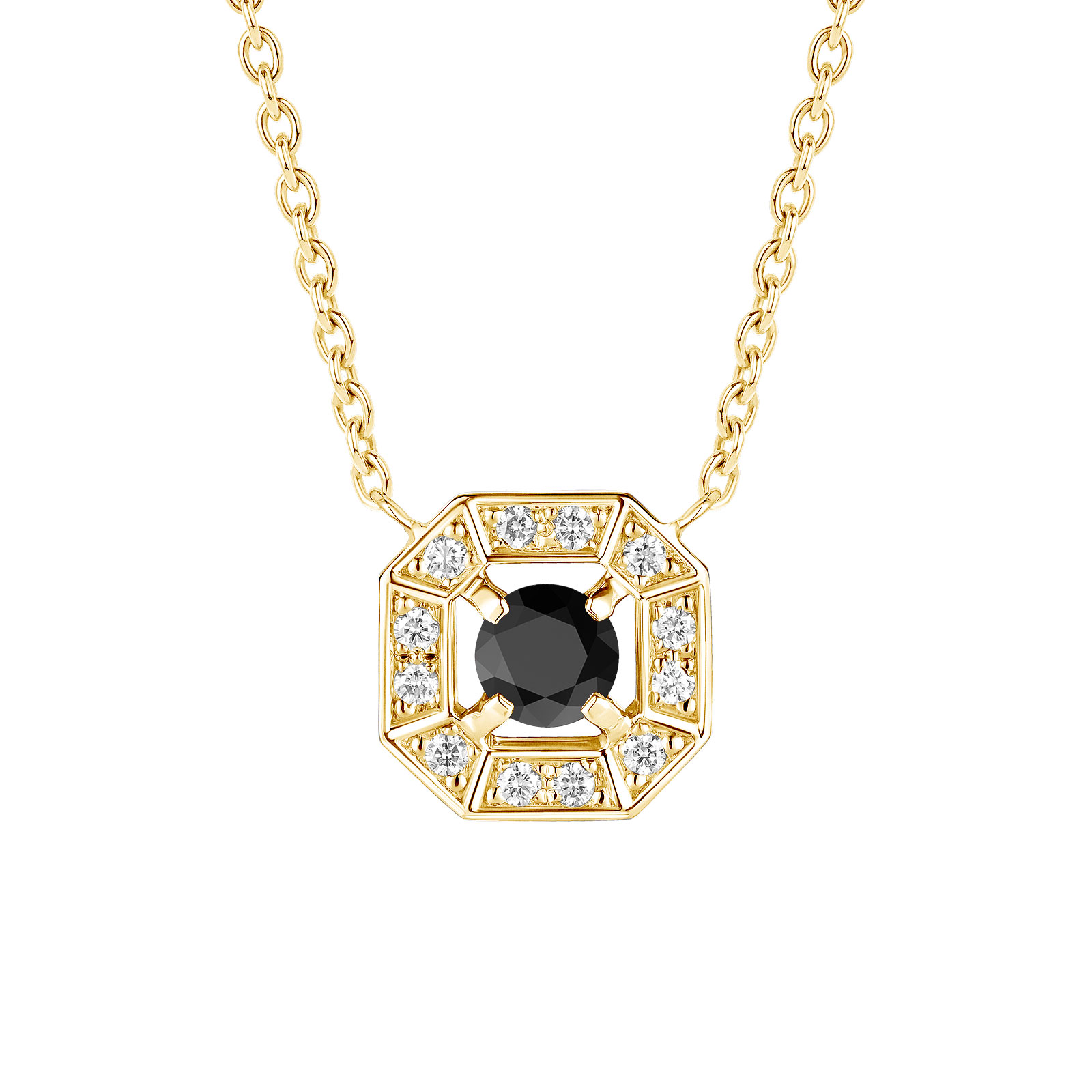 Pendentif Or jaune Spinelle noir et diamants Art Déco Rond 4 mm 1