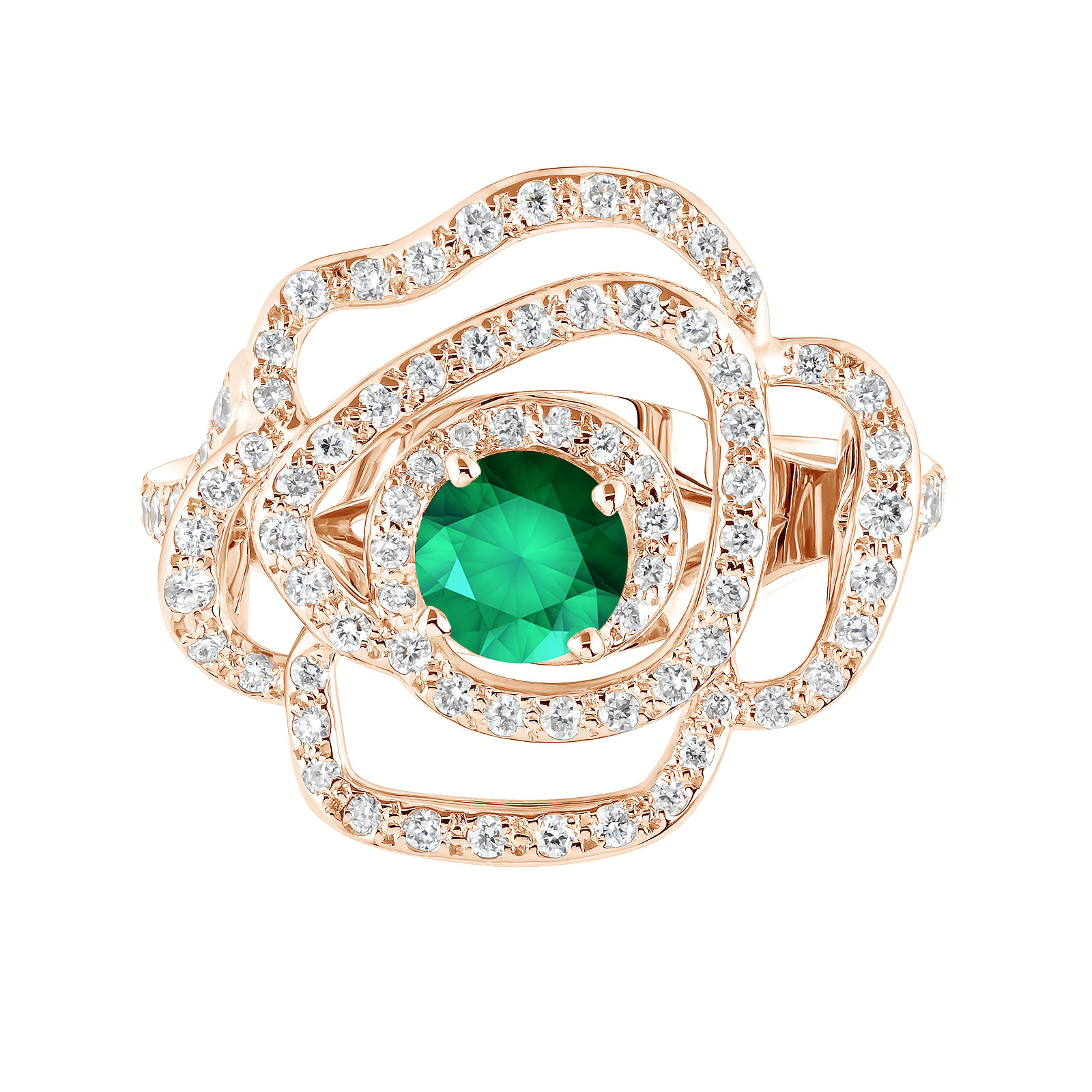 Bague Or rose Emeraude et diamants PrimaRosa Alta 1