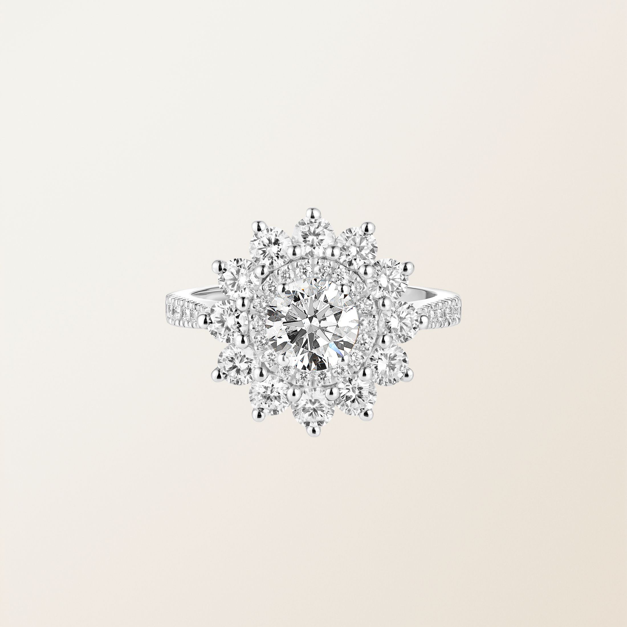 Bague Or blanc 18 cts Diamant Lefkos 6 mm Pavée