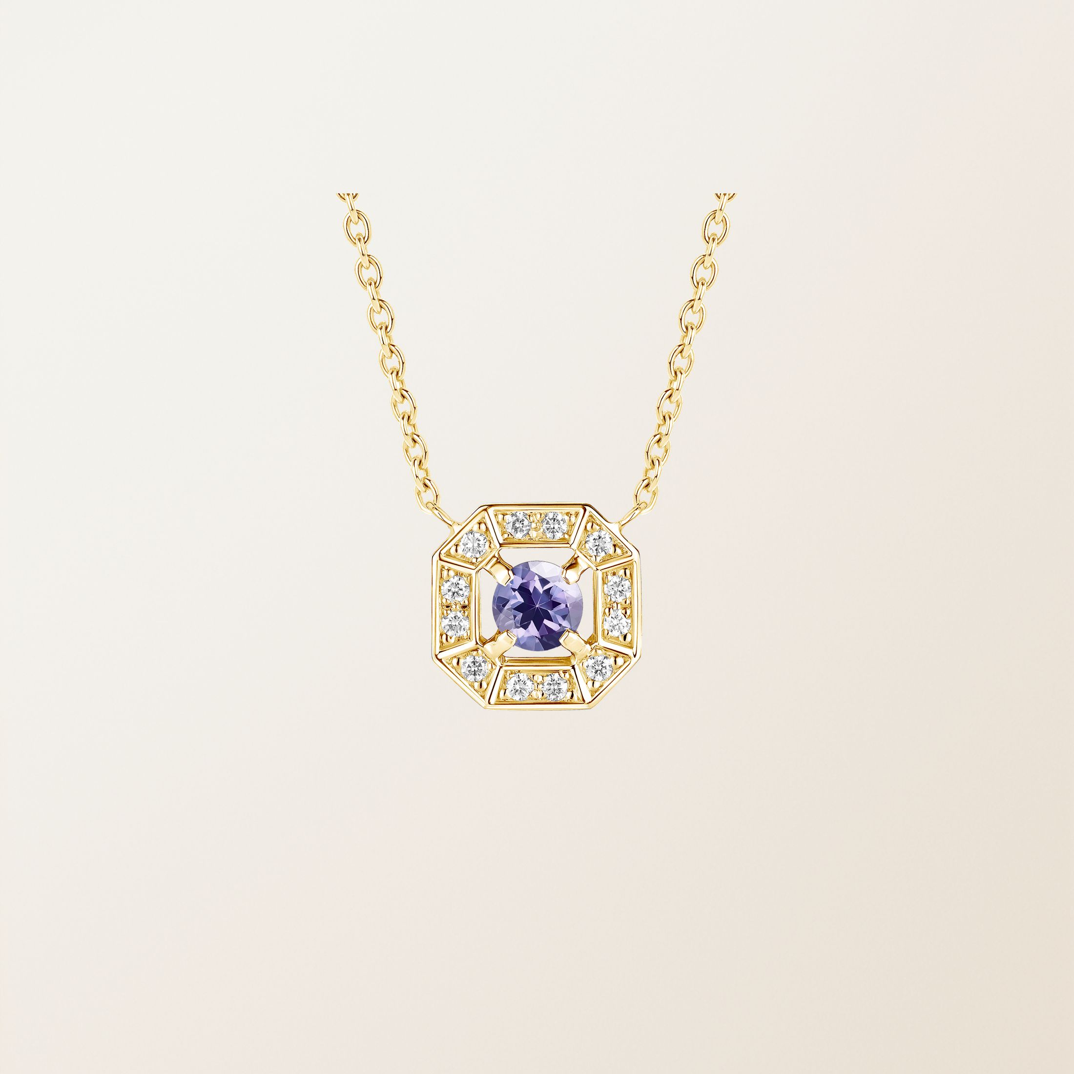 Pendentif Or jaune 18 cts Tanzanite Art Déco Rond 4 mm