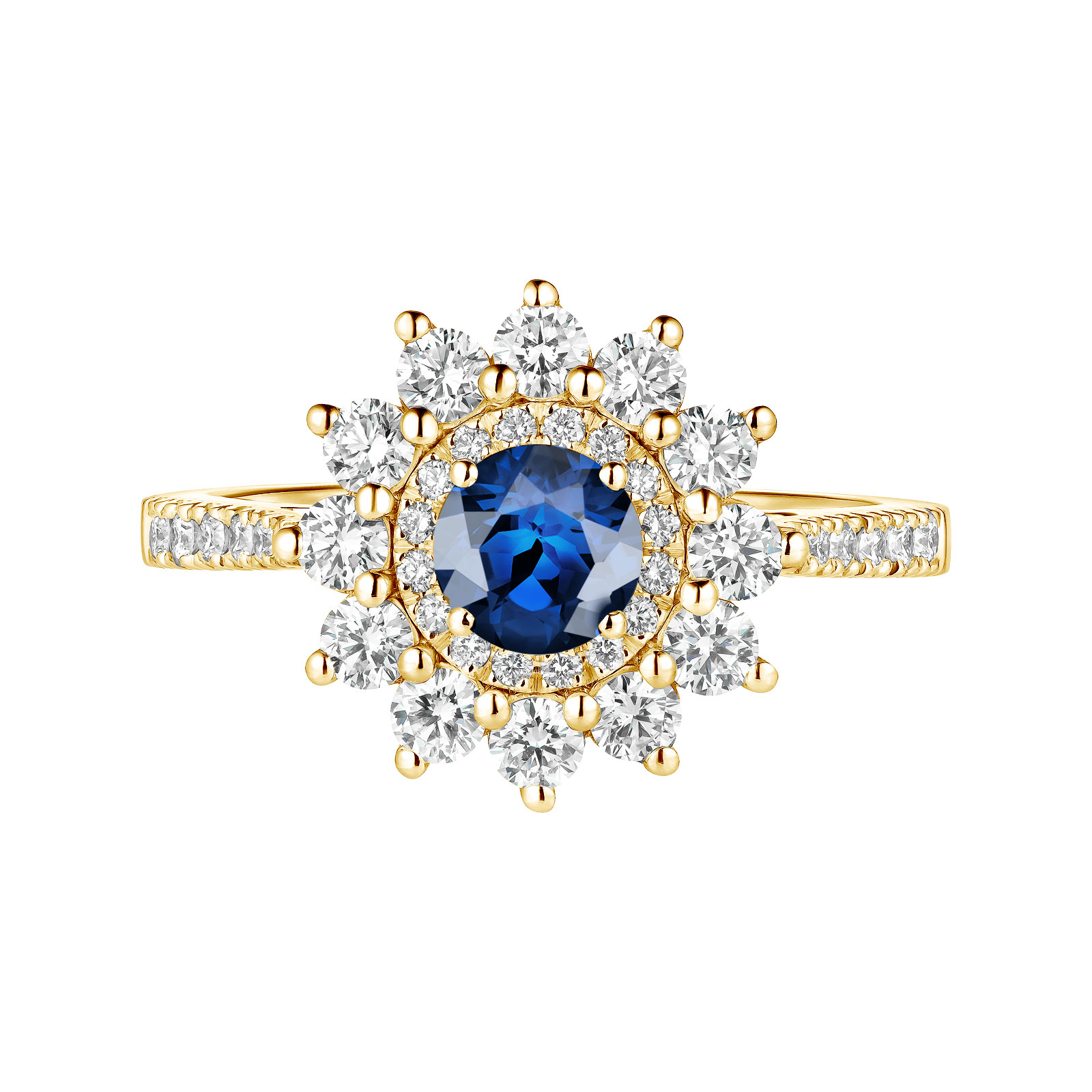 Bague Or jaune Saphir et diamants Lefkos 5 mm Pavée 1