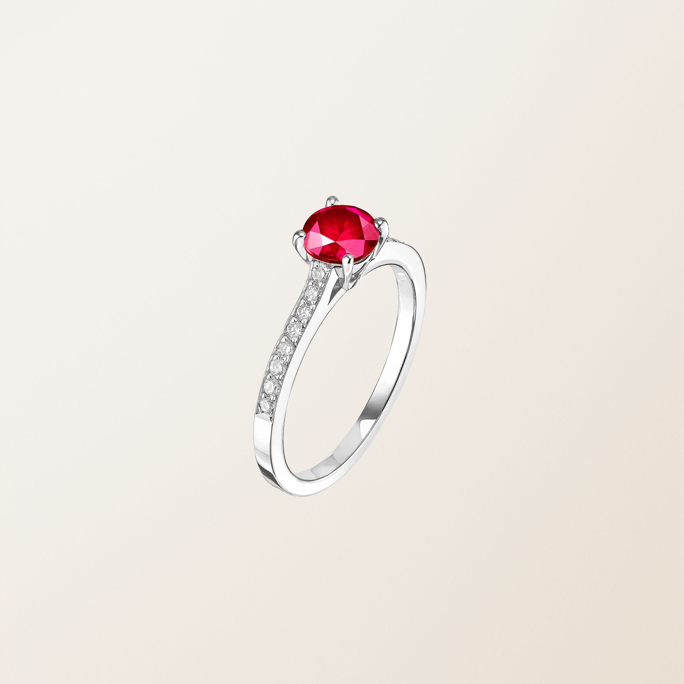Bague Or Blanc 18 cts Rubis Lady Pavée