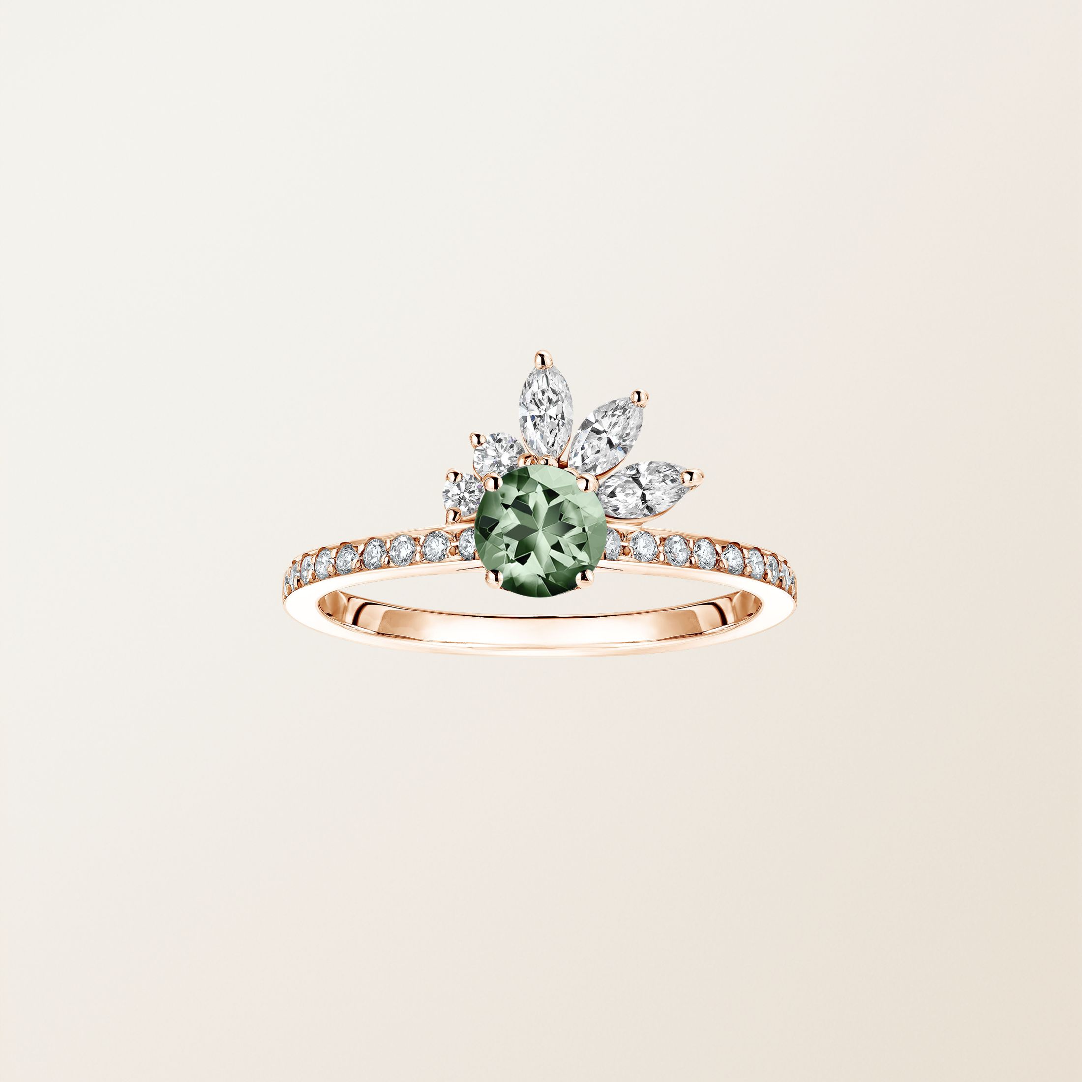 Bague Or rose 18 cts Saphir Vert Little EverBloom Pavée