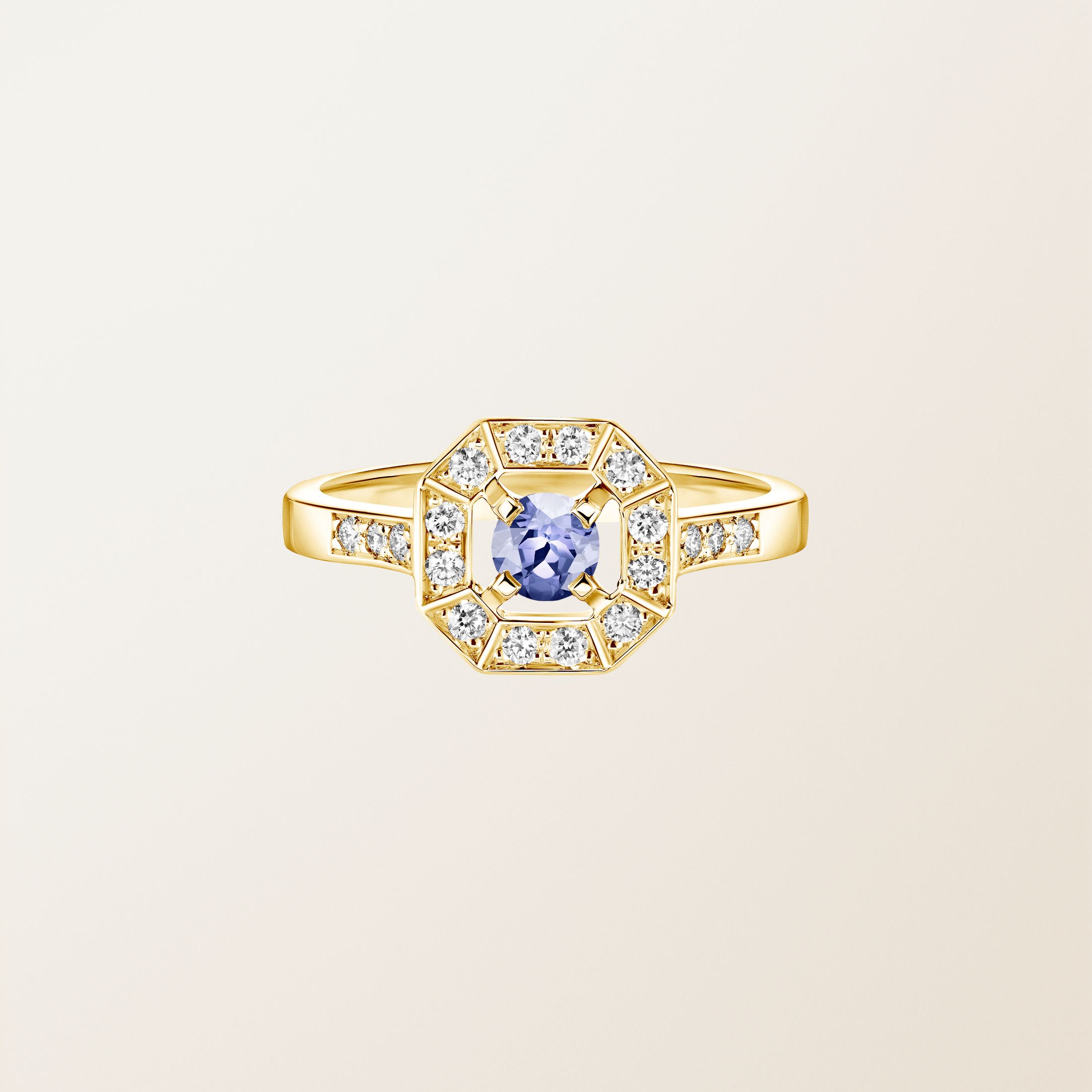 Bague Or jaune 18 cts Tanzanite Art Déco Rond 4 mm