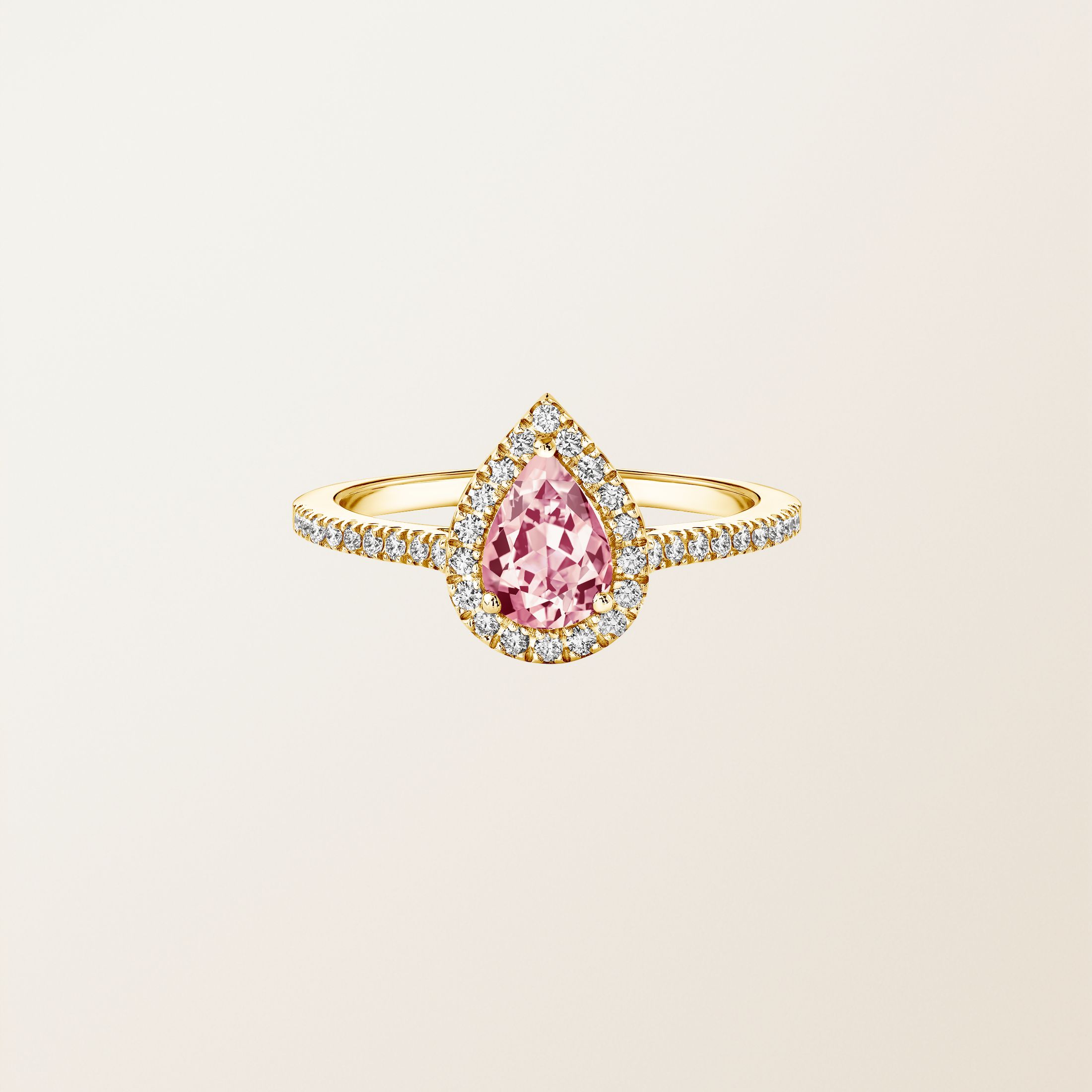 Bague Or jaune 18 cts Tourmaline Rétromantique Poire Pavée