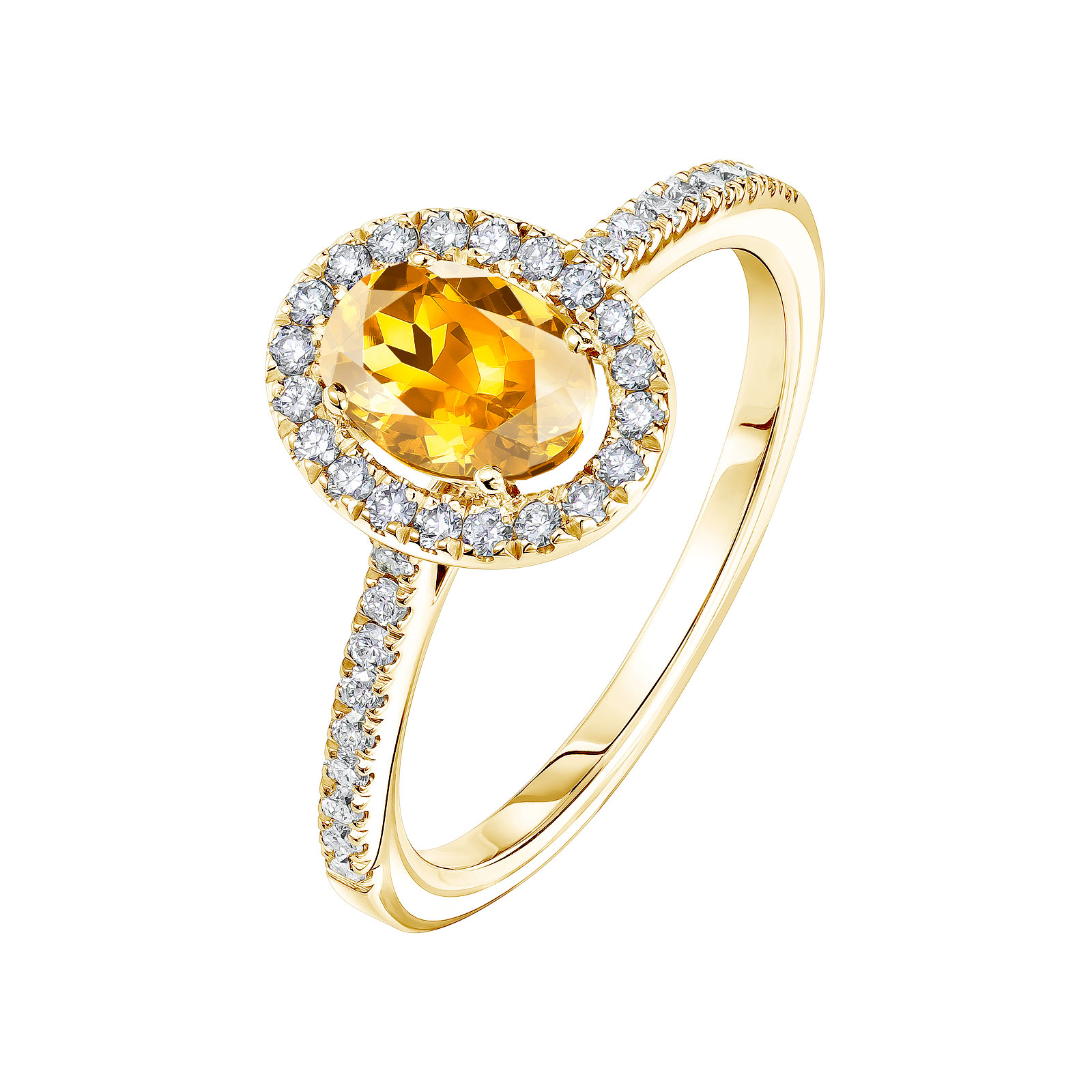 Bague Or jaune Citrine et diamants Rétromantique Ovale Pavée 1