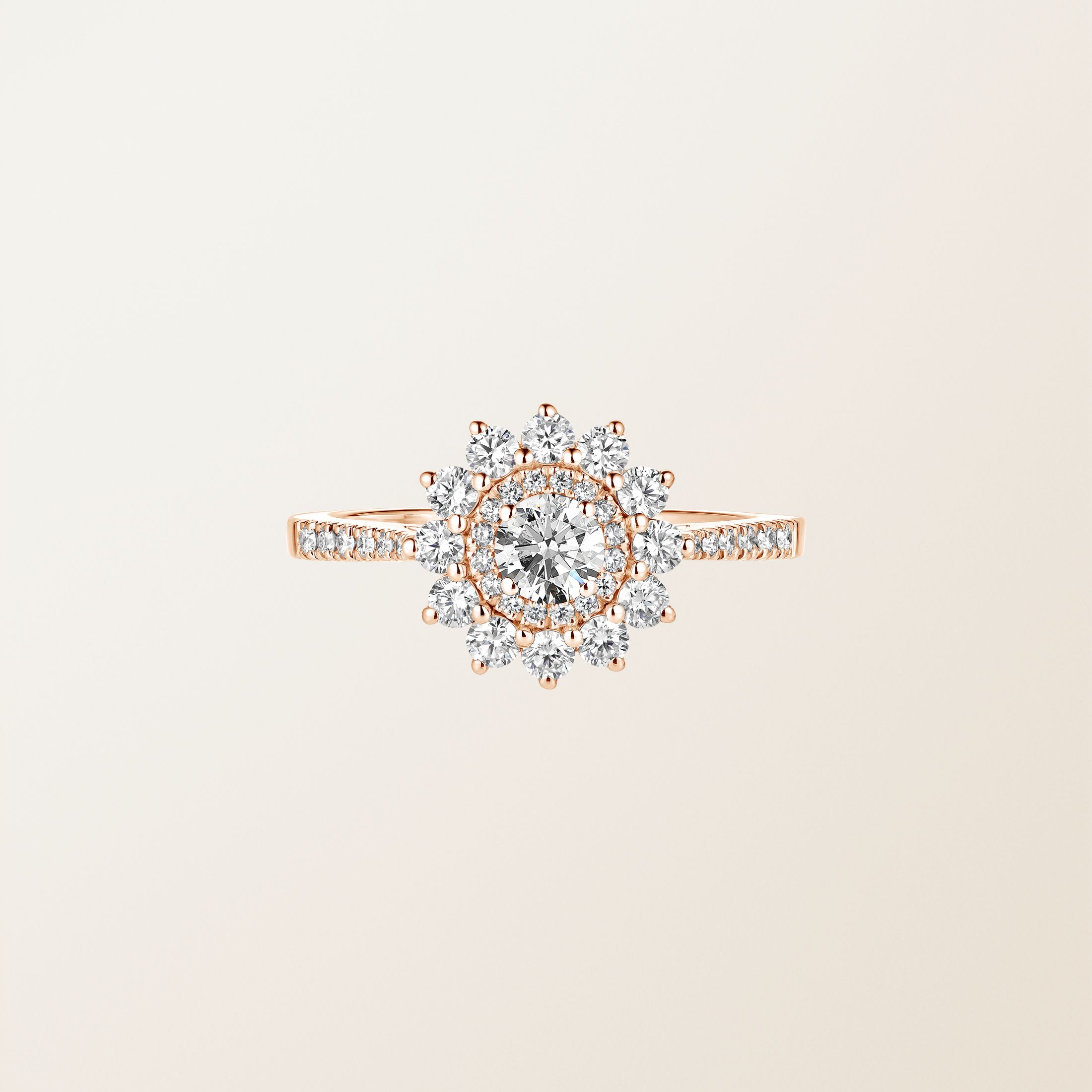 Bague Or rose 18 cts Diamant Lefkos 4 mm Pavée