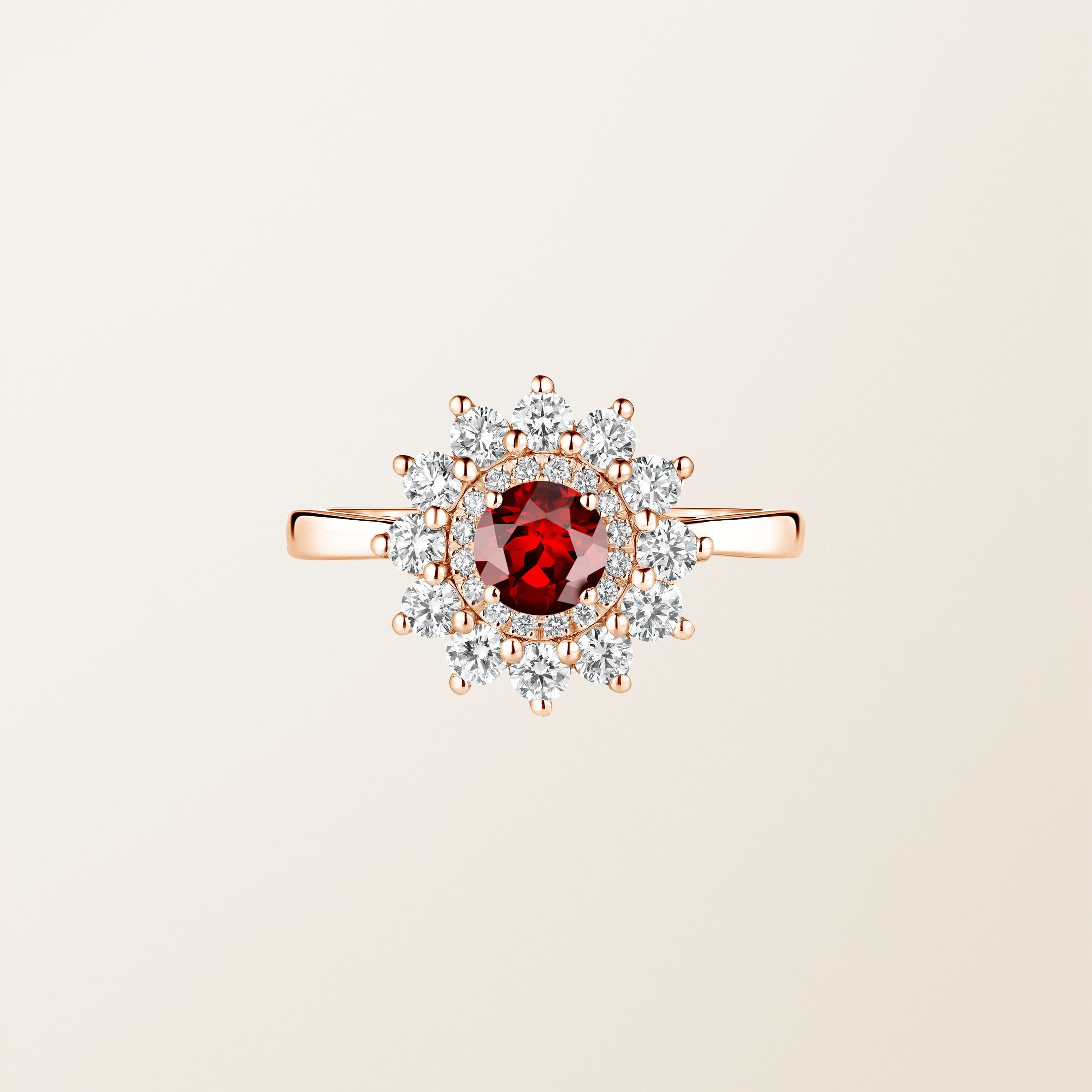 Bague Or rose 18 cts Grenat Lefkos 5 mm