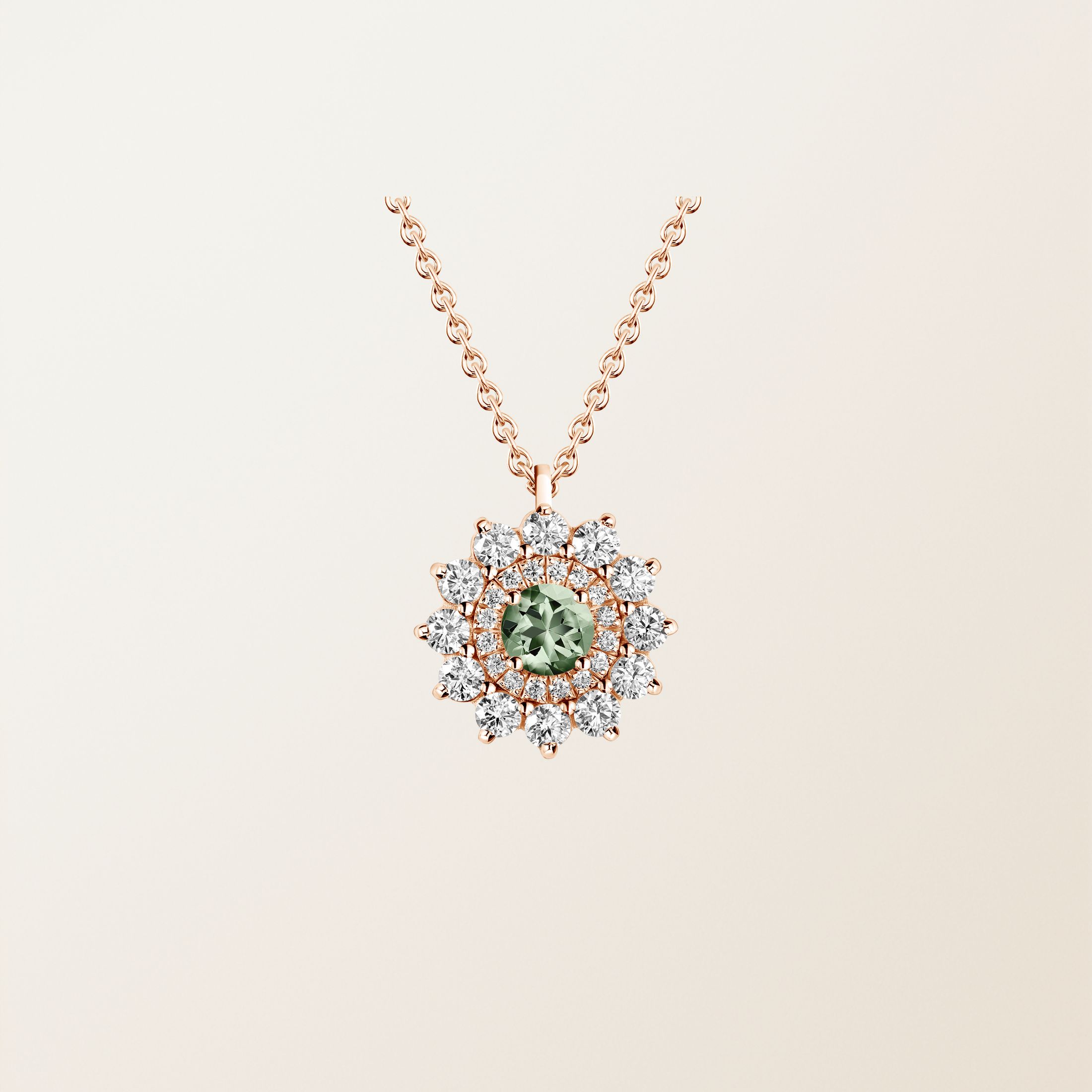 Pendentif Or rose 18 cts Saphir Vert Lefkos