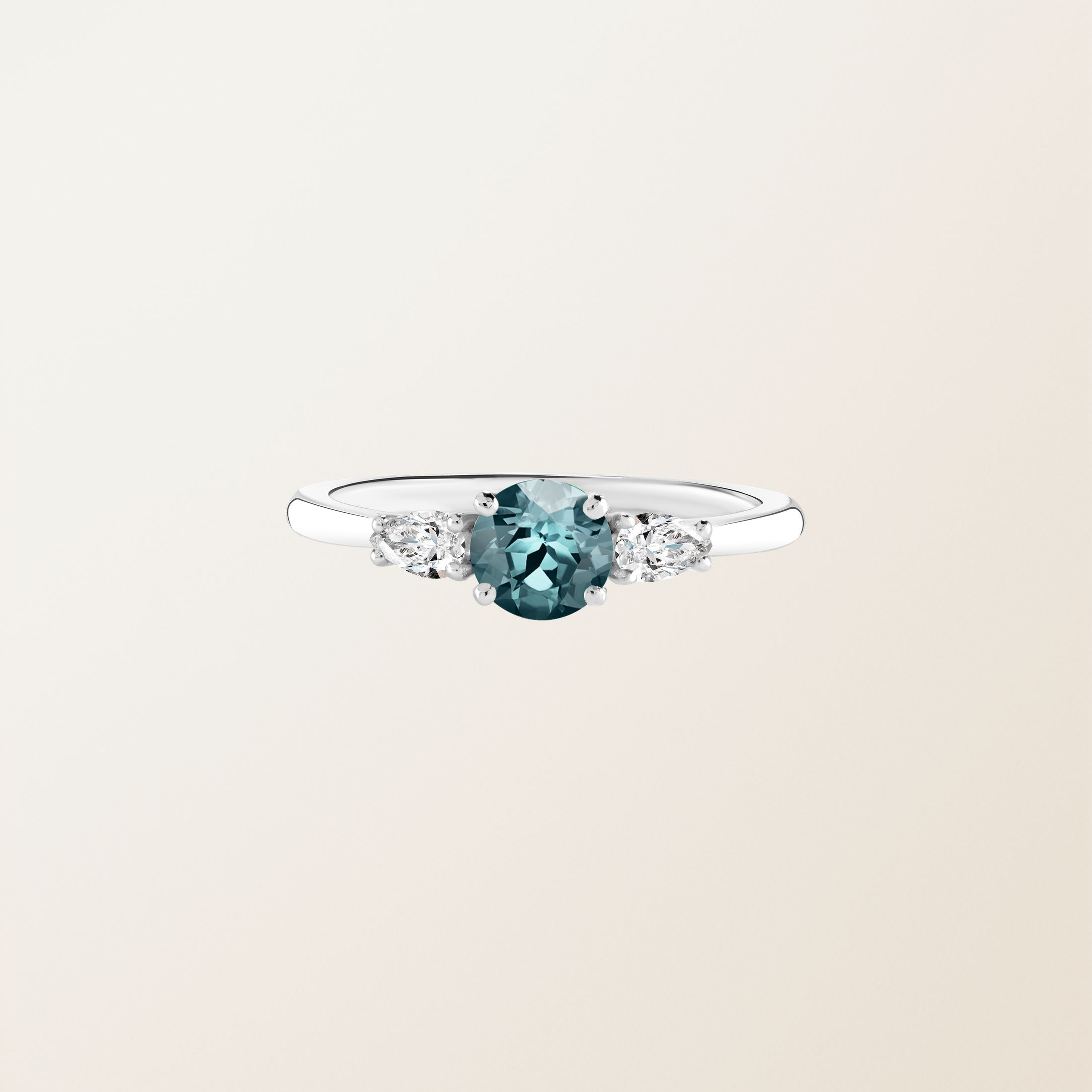 Bague Or blanc 18 cts Saphir Bleu Gris Little Lady Duo de Poires