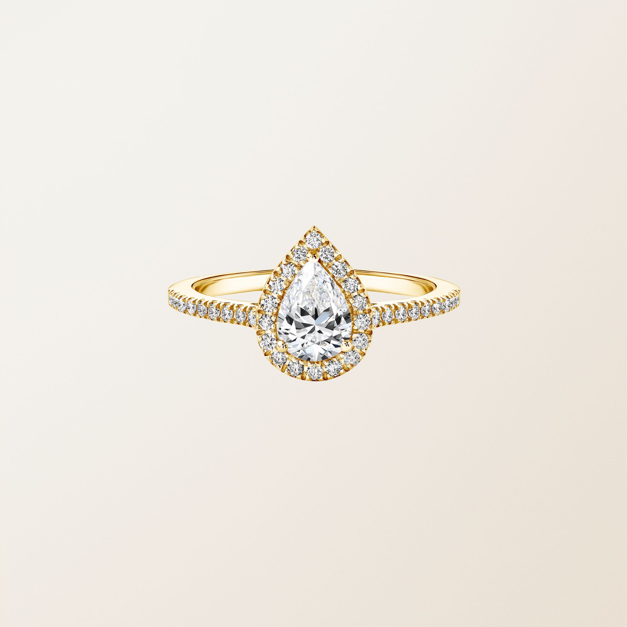 Bague Or jaune 18 cts Diamant Rétromantique Poire Pavée
