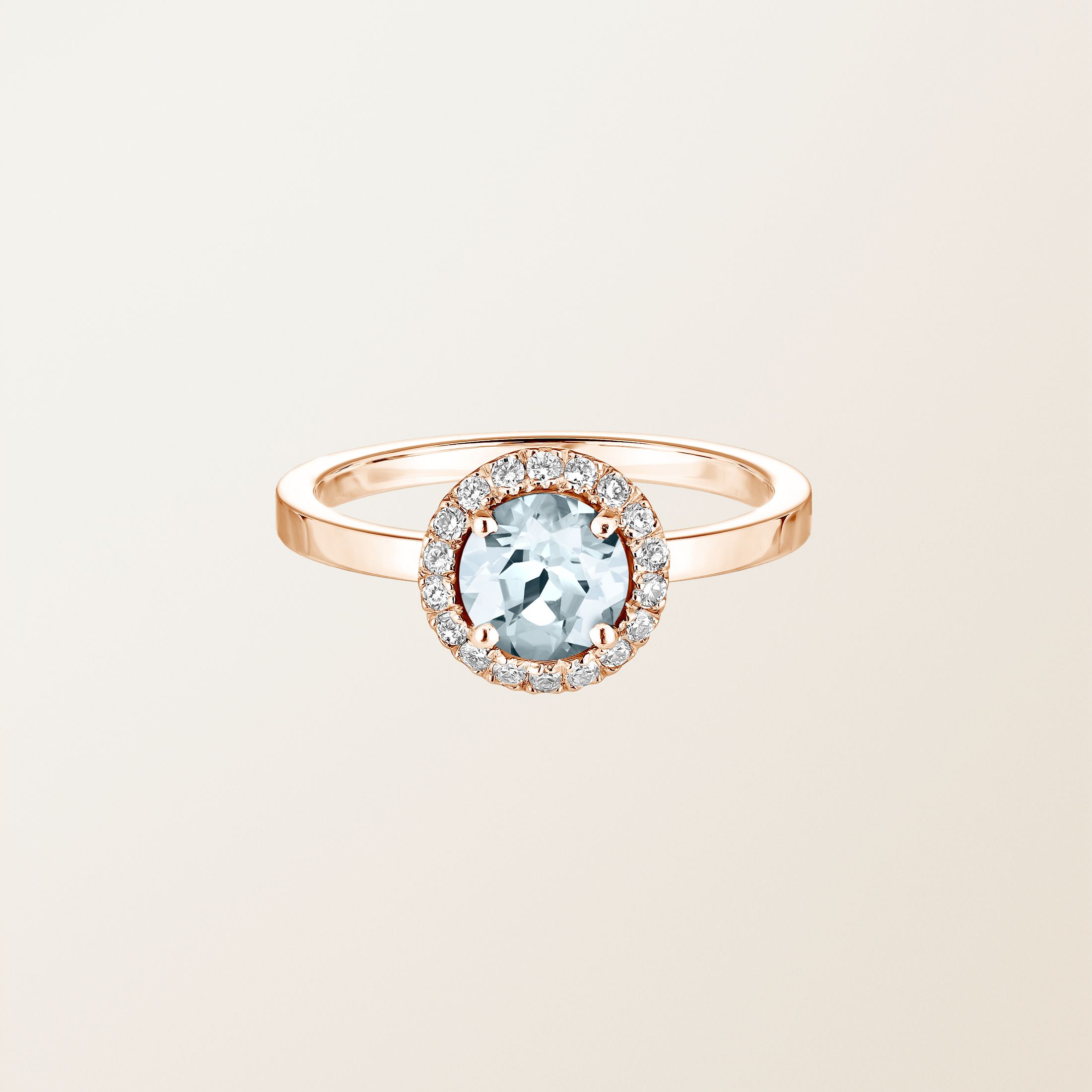 Bague Or rose 18 cts Aigue-marine Rétromantique L