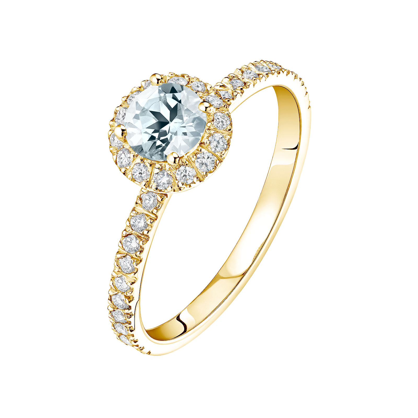 Bague Or jaune Aigue-marine et diamants Rétromantique M Pavée 1