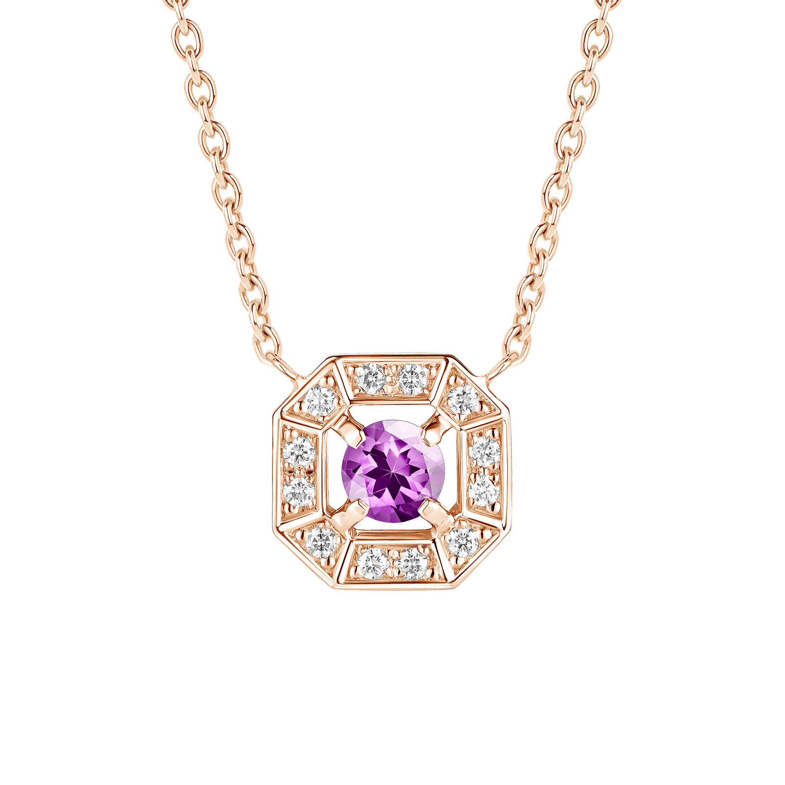 Pendentif Or rose Améthyste et diamants Art Déco Rond 4 mm 1