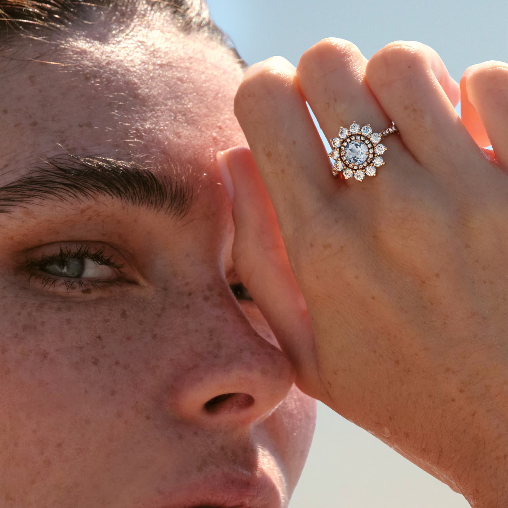 Bague Or rose Aigue-marine et diamants Lefkos 6 mm Pavée 4