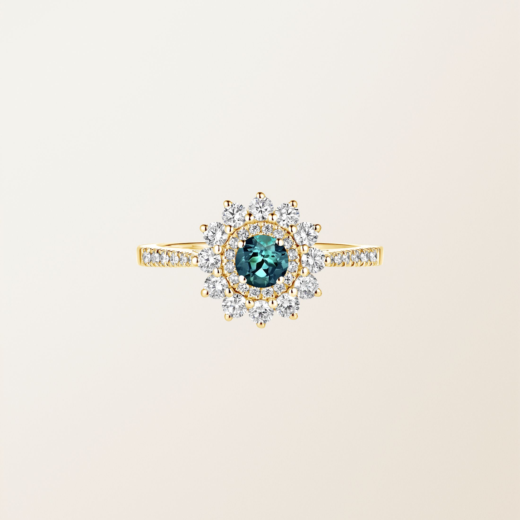 Yellow gold, Teal Sapphire