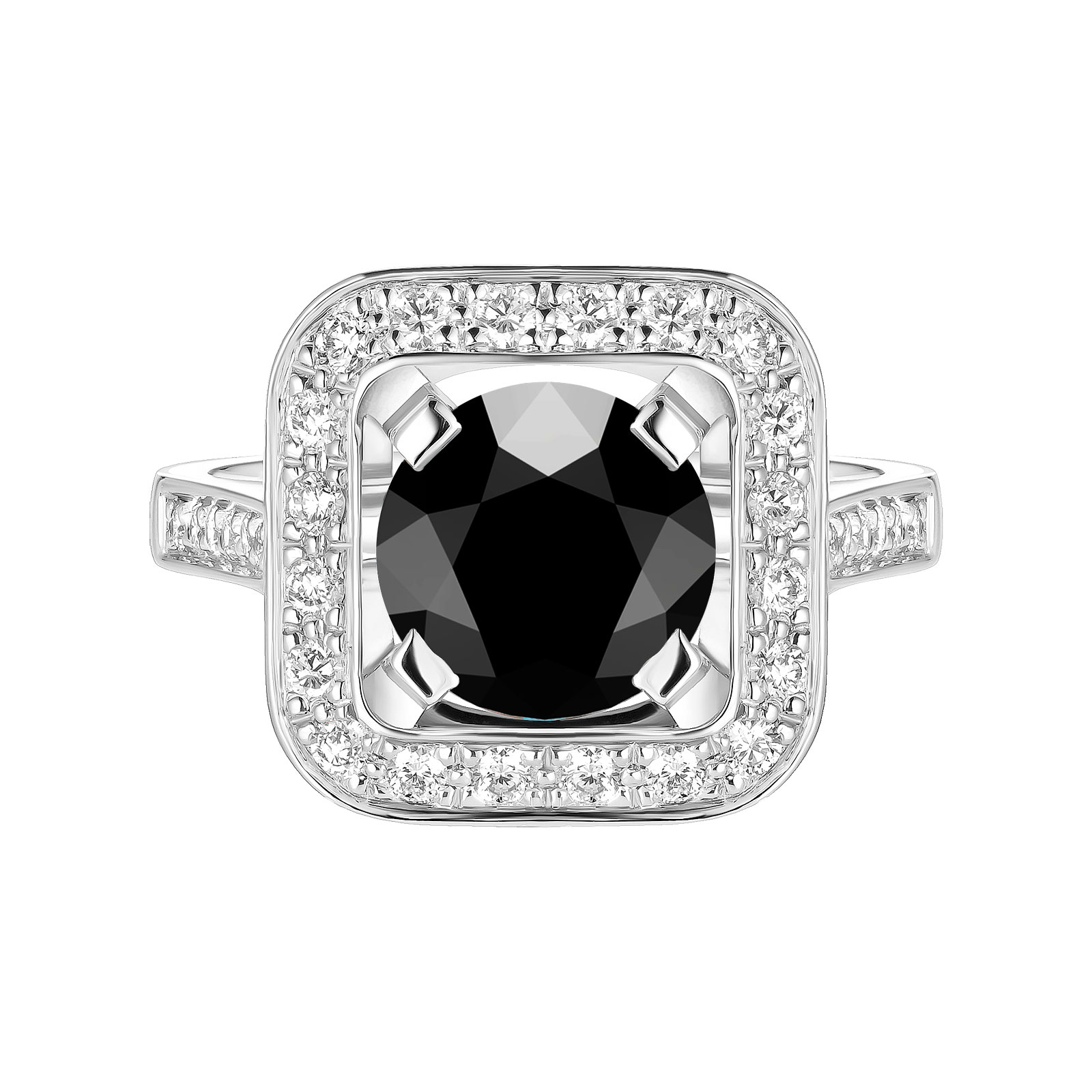 Bague Or blanc Spinelle noir et diamants Art Déco Rond 8 mm 1