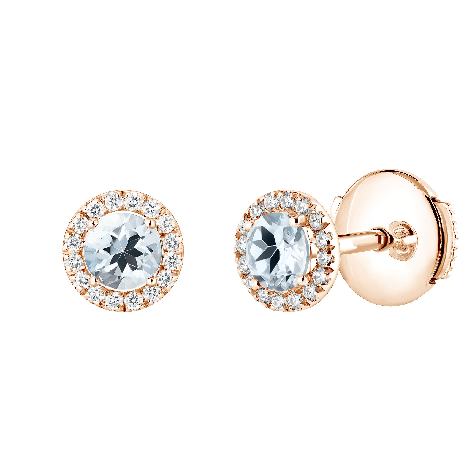 Boucles d'oreilles Or rose Aigue-marine et diamants Rétromantique S 1
