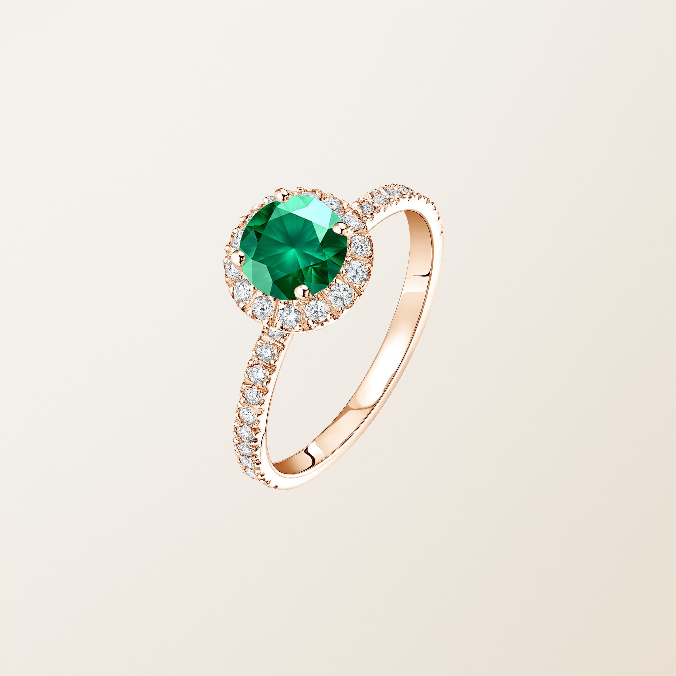 Ring 18K Roségold Smaragdgrün Rétromantique L Pavée