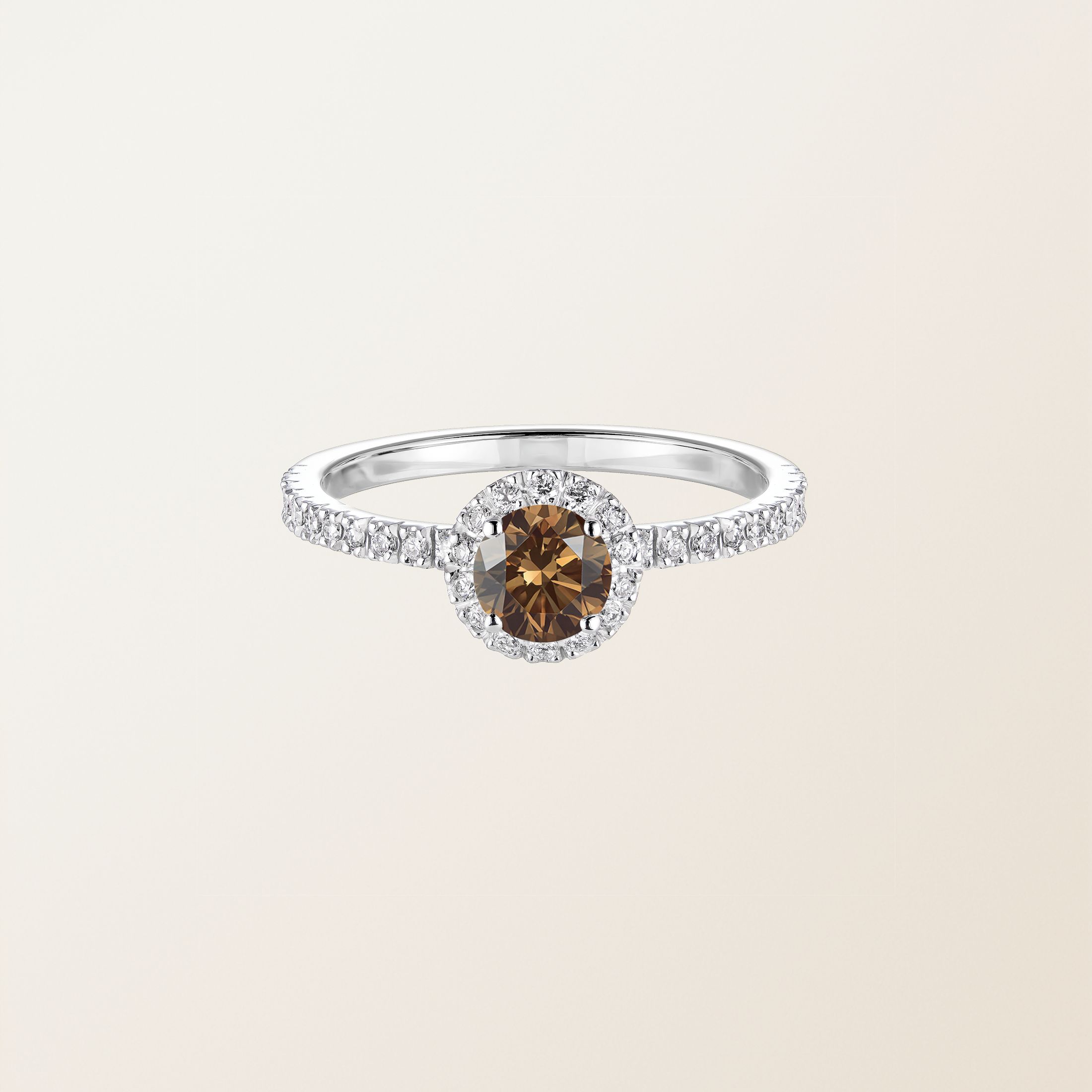 Bague Or blanc 18 cts Diamant Chocolat Rétromantique M Pavée