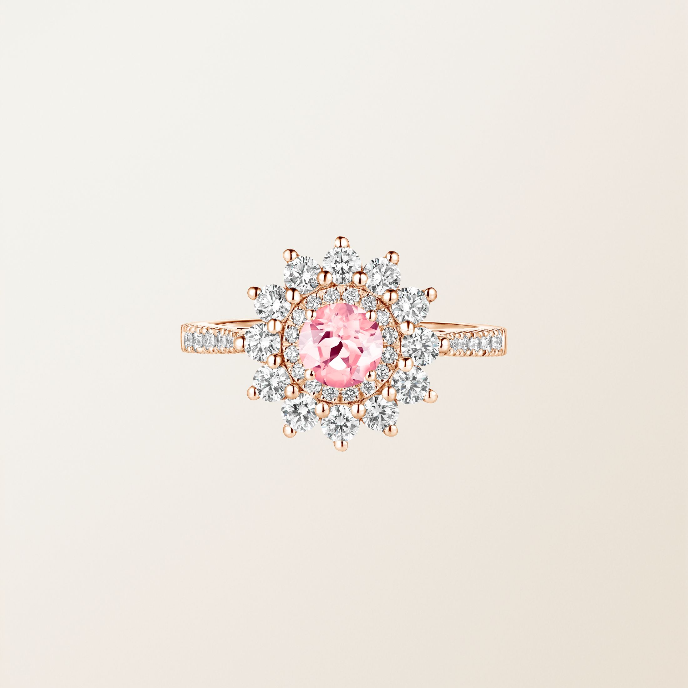 Bague Or rose 18 cts Tourmaline Lefkos 5 mm Pavée