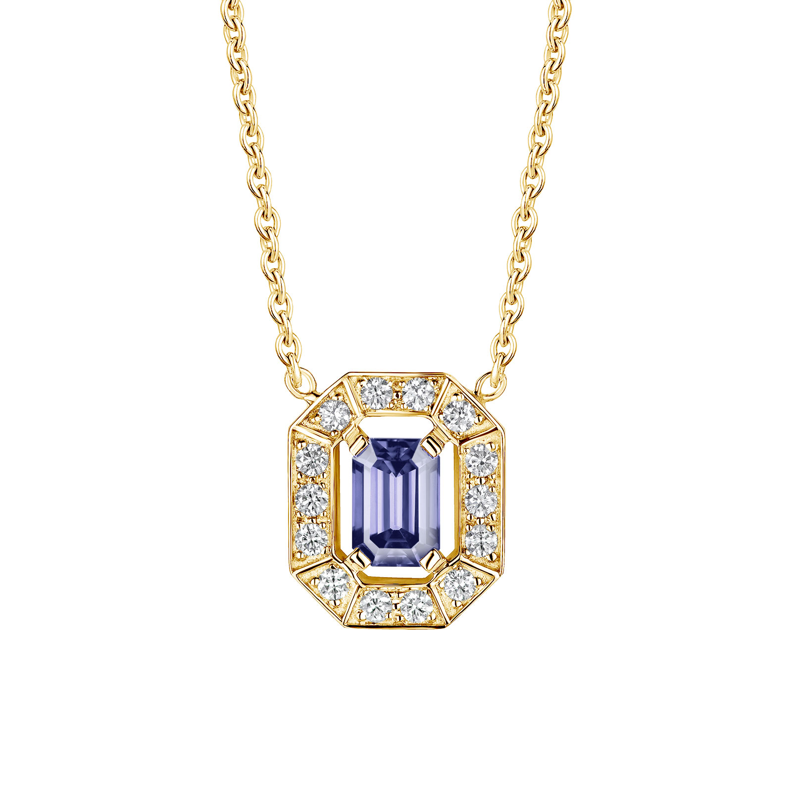 Pendentif Or jaune Tanzanite et diamants Art Déco 1