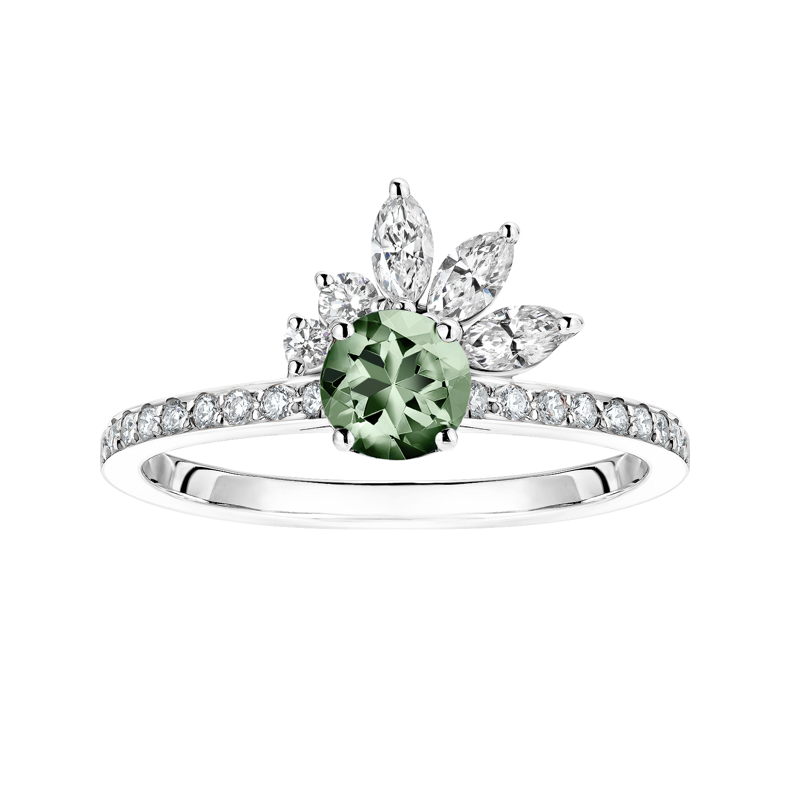 Bague Platine Saphir Vert et diamants Little EverBloom Pavée 1