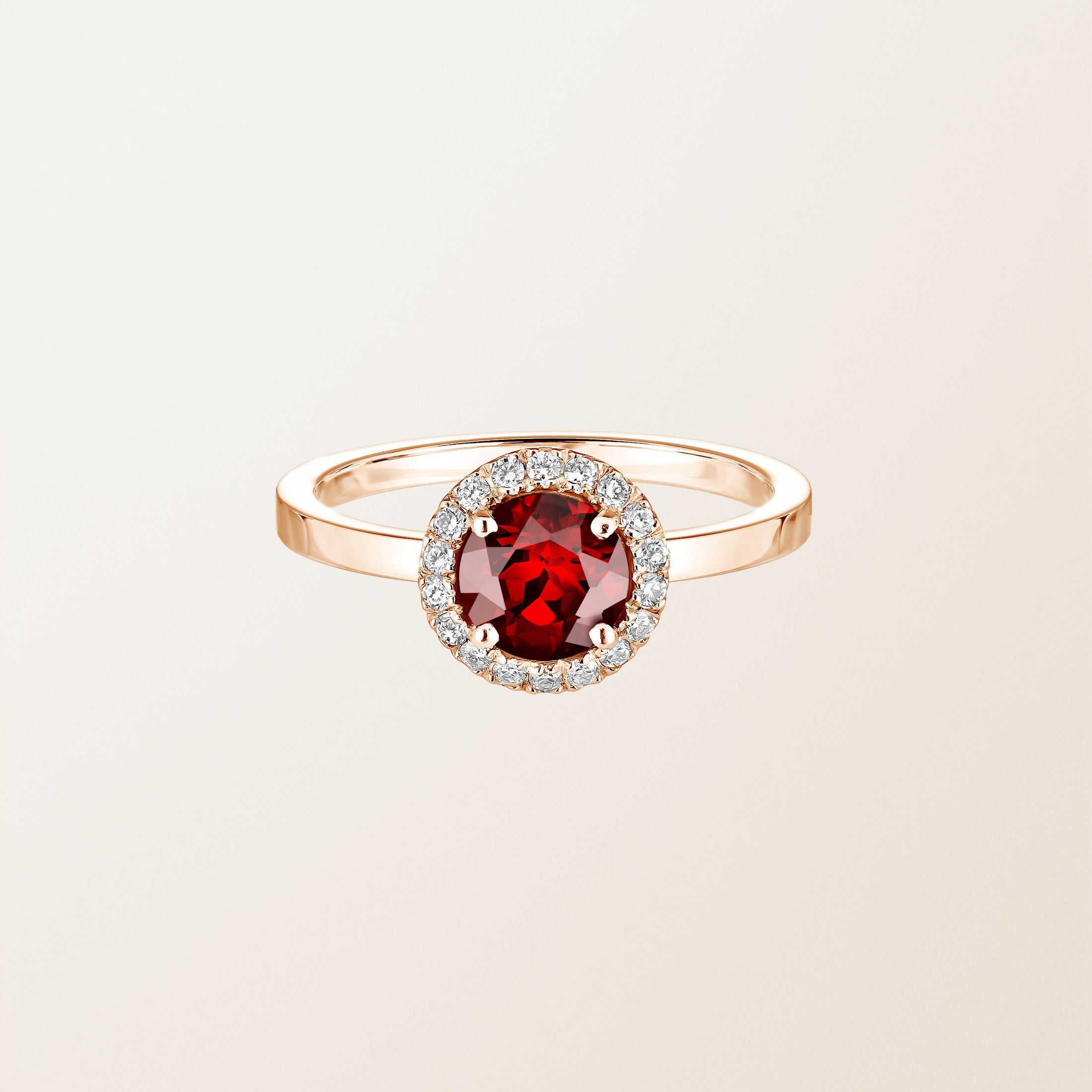 Bague Or rose 18 cts Grenat Rétromantique L