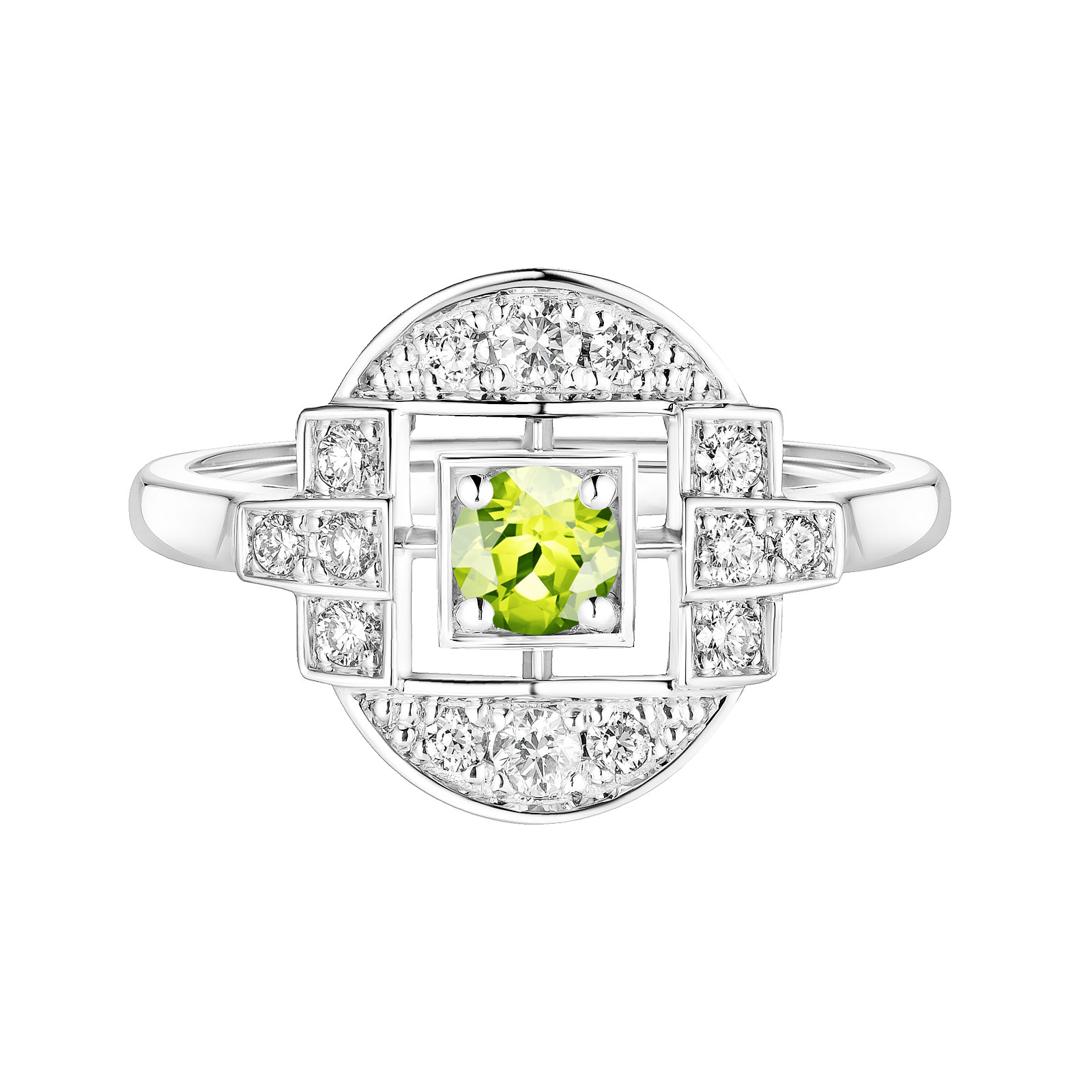 Bague Or blanc Péridot et diamants Art Déco Solo 1