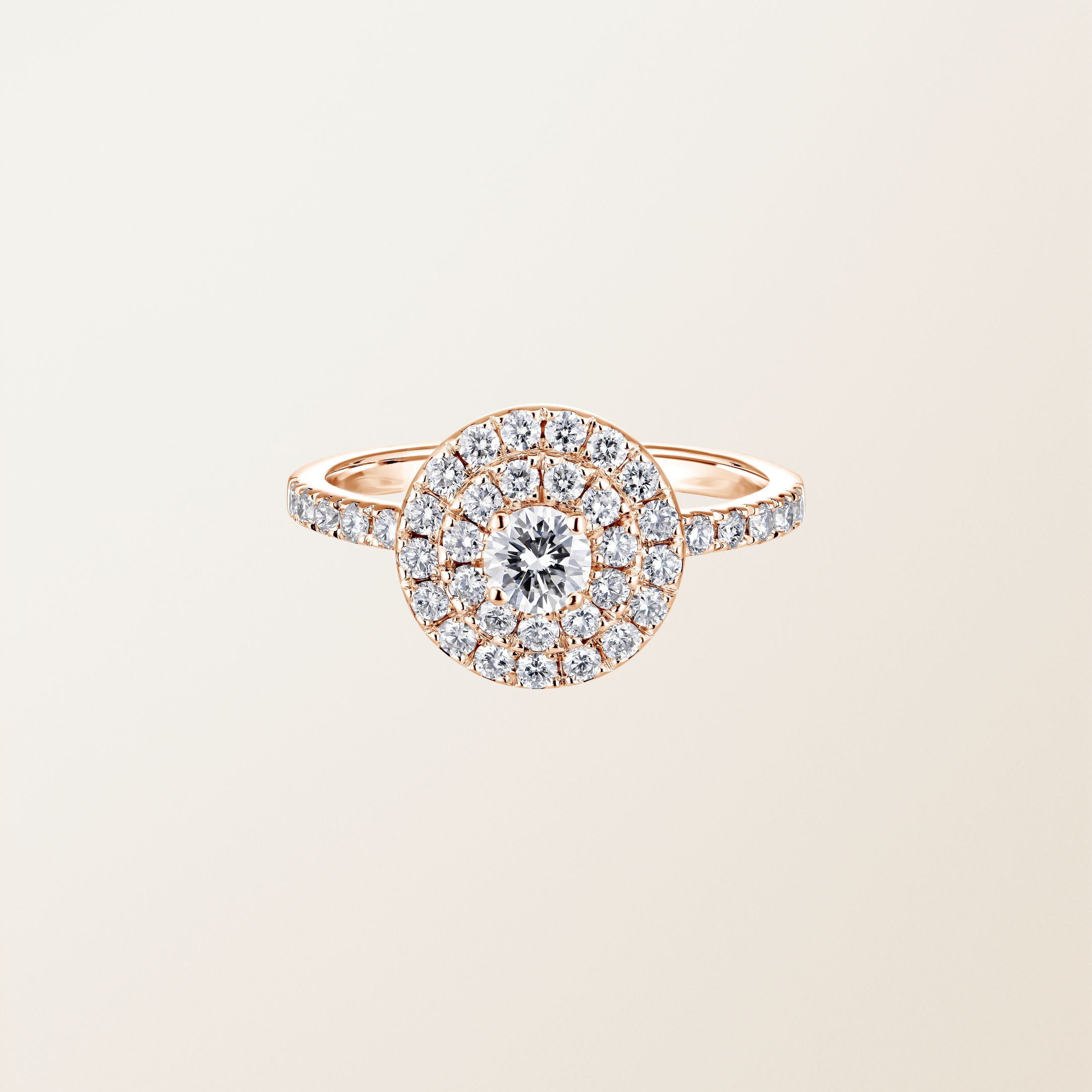Bague Or rose 18 cts Diamant Rétromantique Duo Pavée