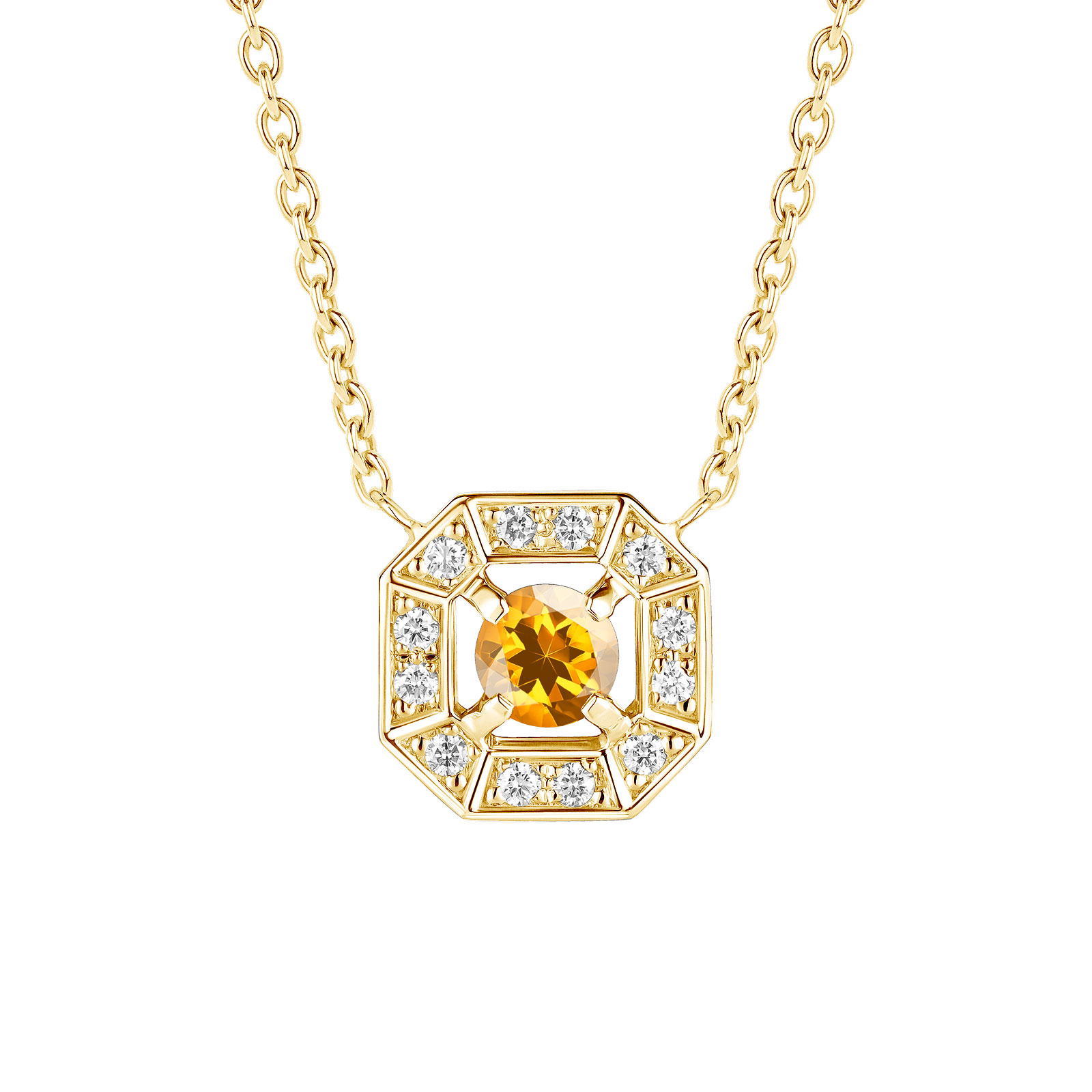 Pendentif Or jaune Citrine et diamants Art Déco Rond 4 mm 1