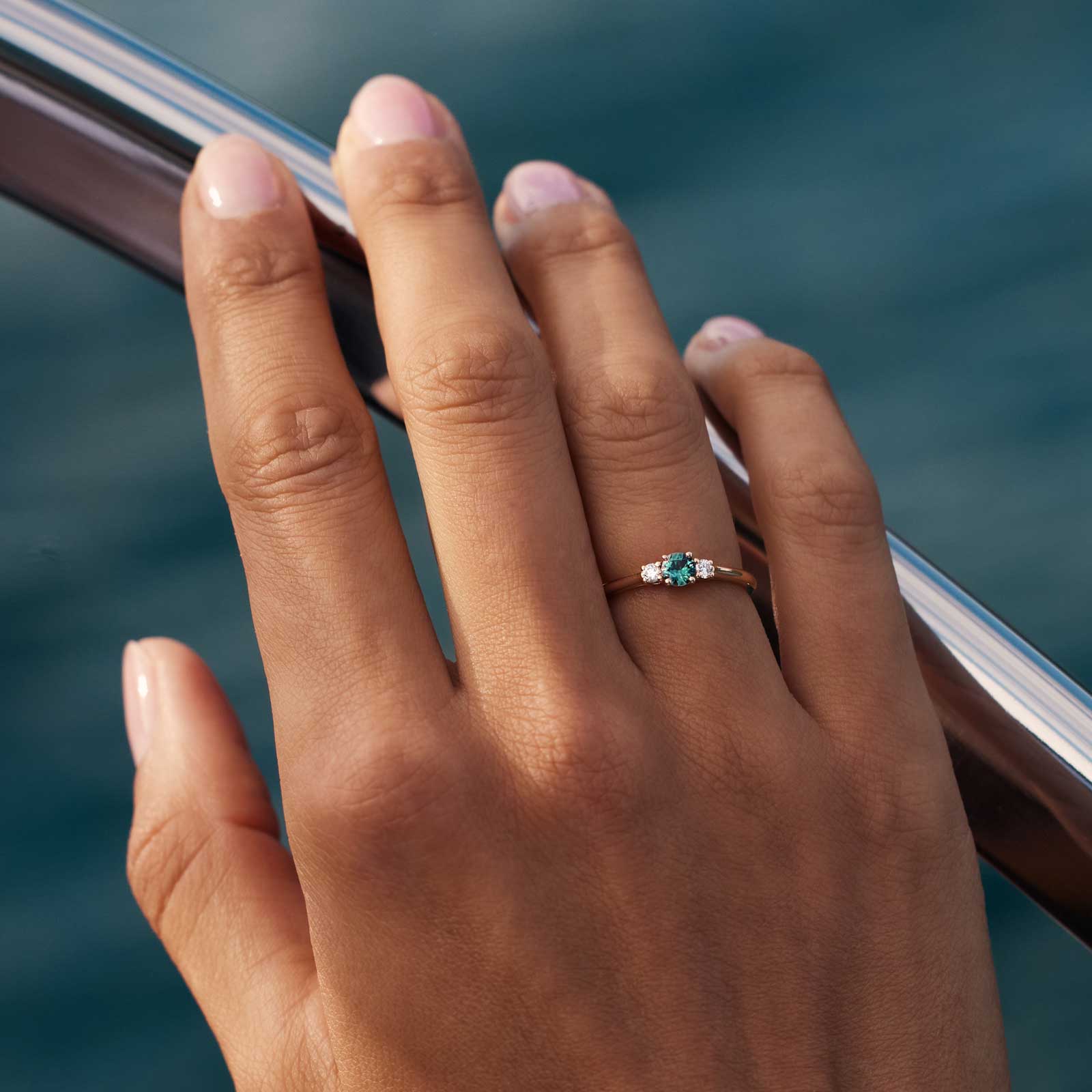 Bague Or rose Saphir Vert et diamants Baby Lady Duo 4