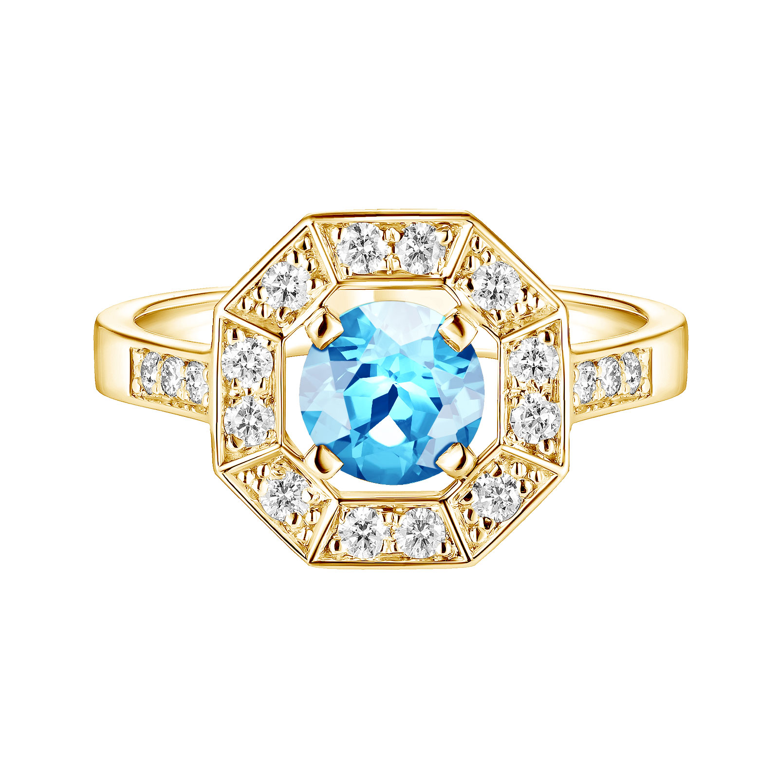 Bague Or jaune Topaze et diamants Art Déco Rond 6 mm 1