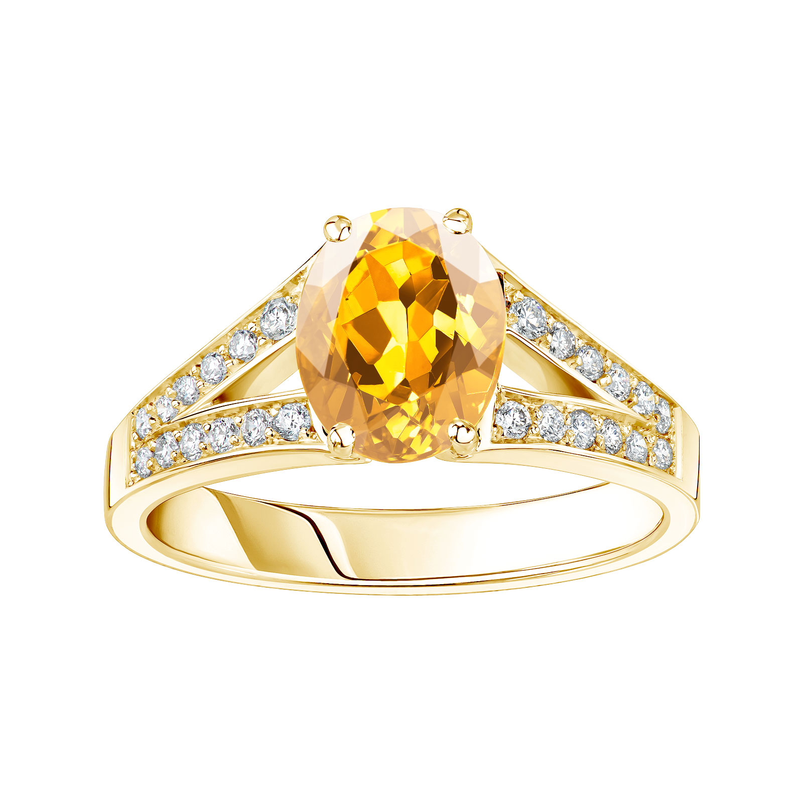 Bague Or jaune Citrine et diamants Rétromantique Tiare Pavée 1