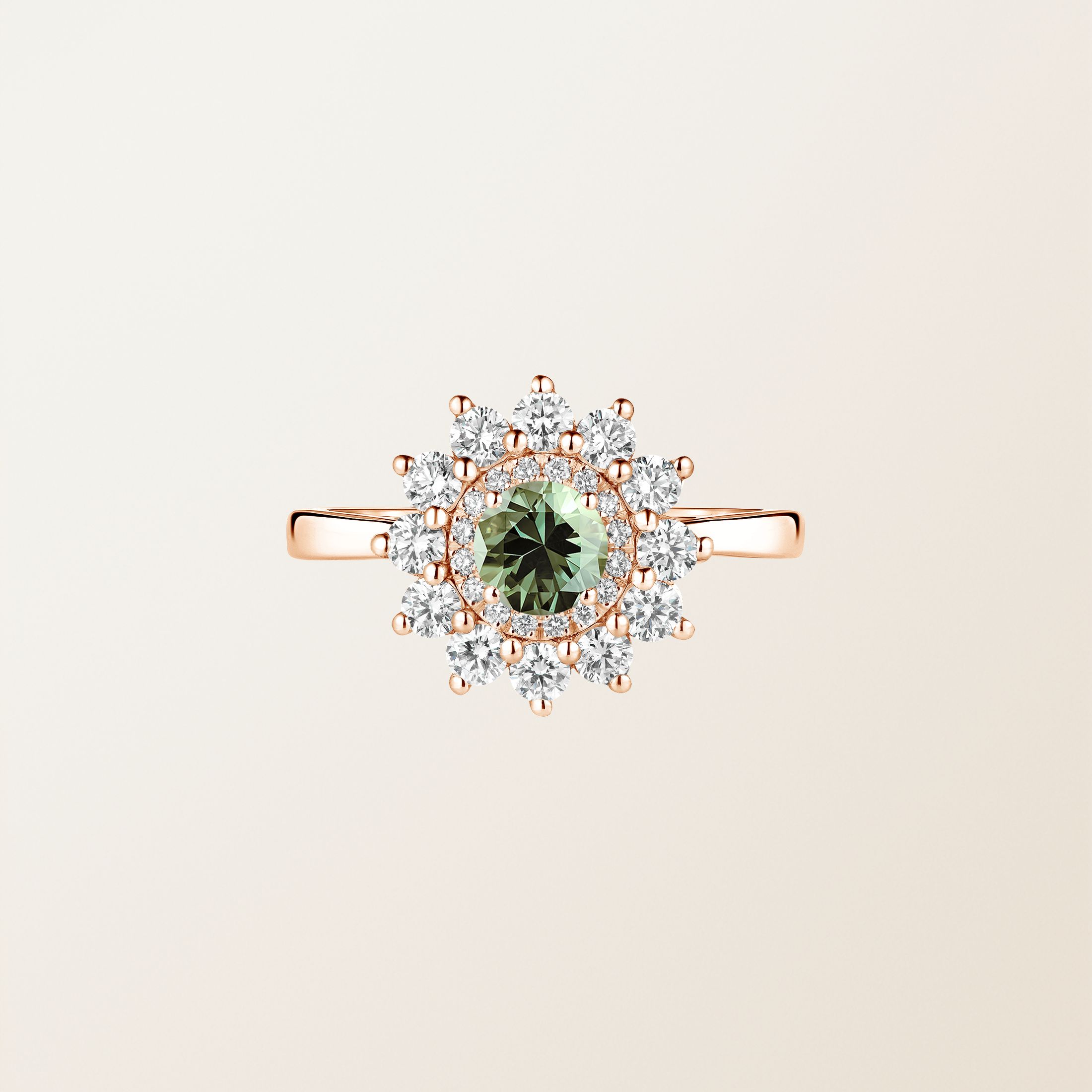 Bague Or rose 18 cts Saphir Vert Lefkos 5 mm
